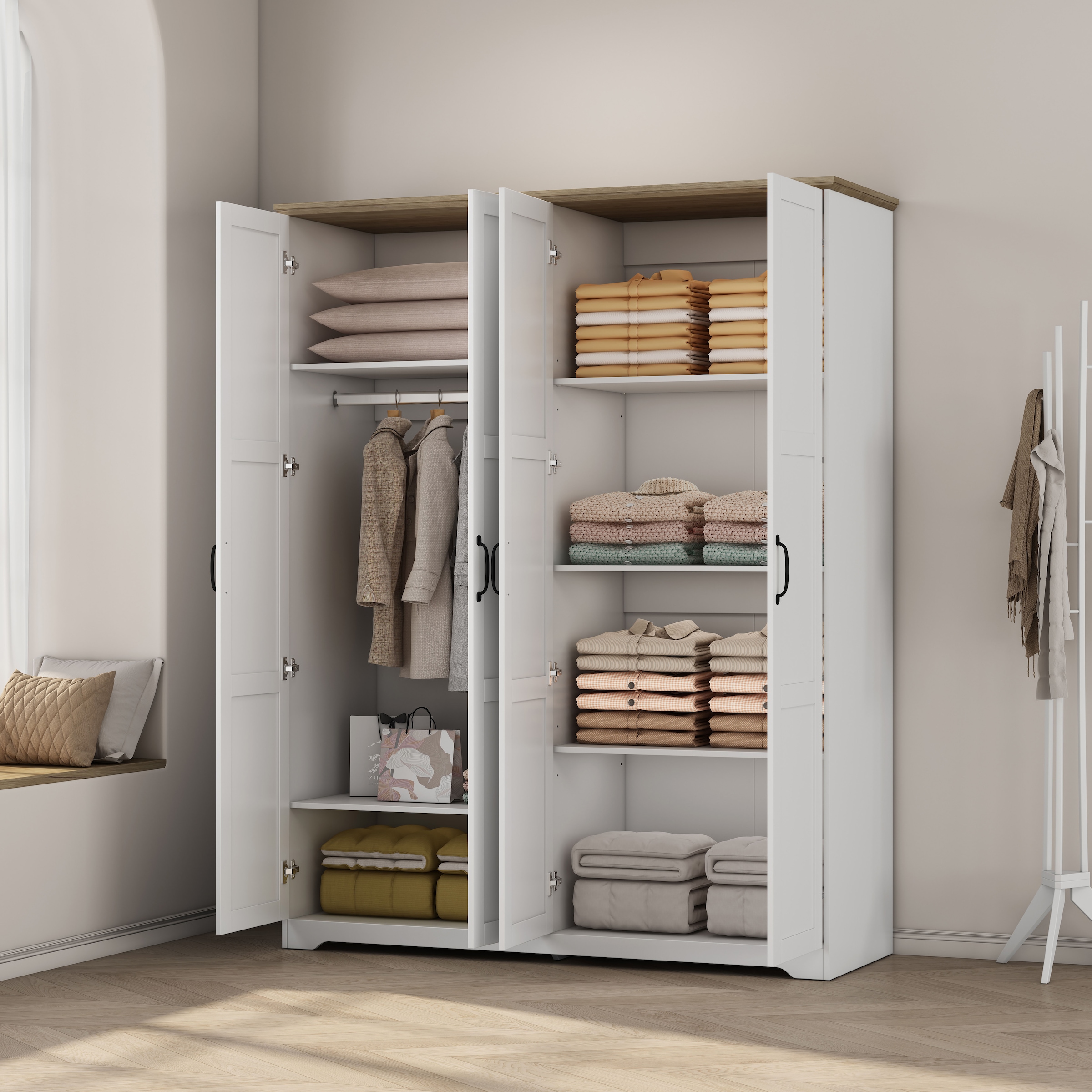 GOODproduct Kleiderschrank »Emmilia Schrank Schlafzimmerschrank im Landhaus Design« Mit vielen Einlegeböden und Softclose Türen,  Landhaus Schrank mit  4 Türen Breite 151,1cm Höhe 2m