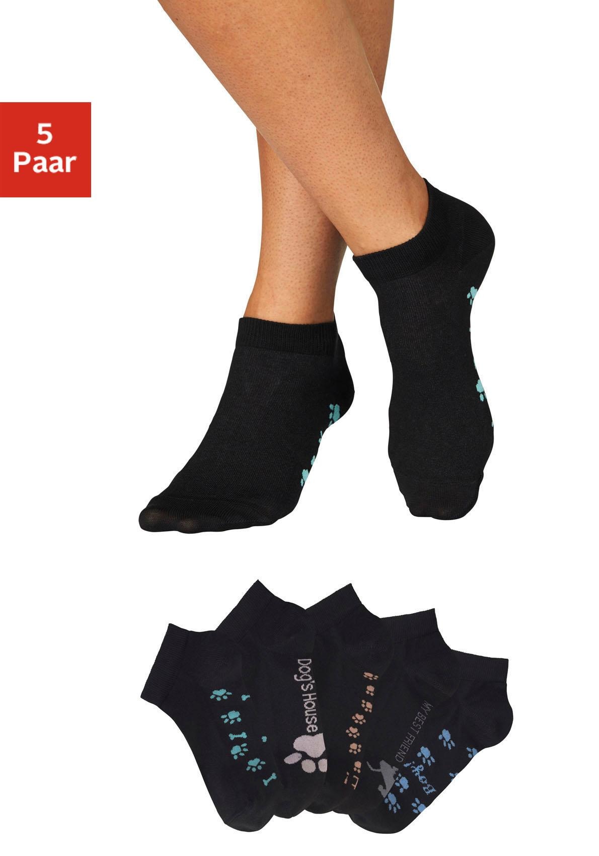 Sneakersocken, (Packung, 5 Paar), mit süssem Pfotendesign unter der Sohle