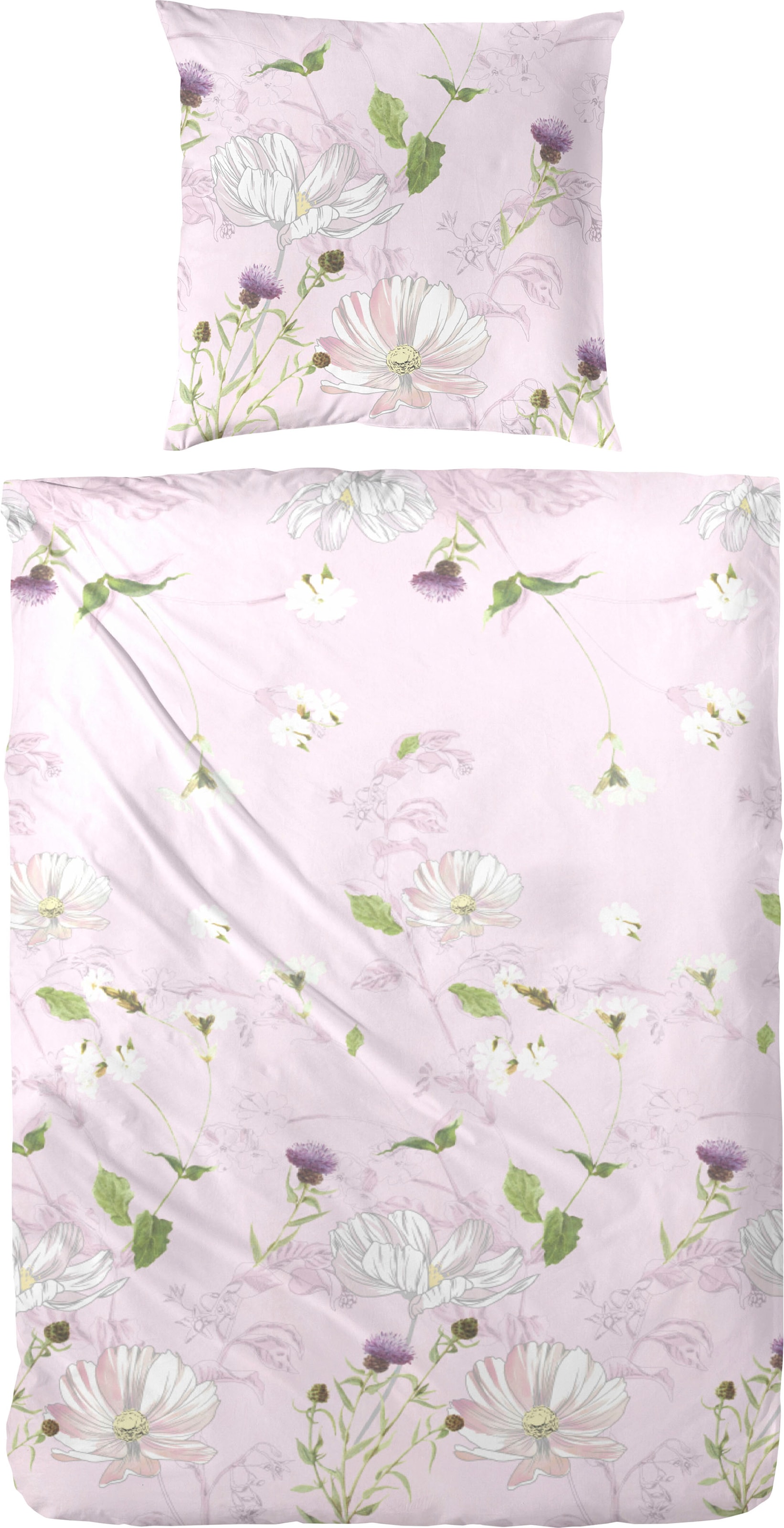 Image of Primera Bettwäsche "Mako-Satin-Bettwäsche Eden" 2 Stk. mit romatischen Blumen