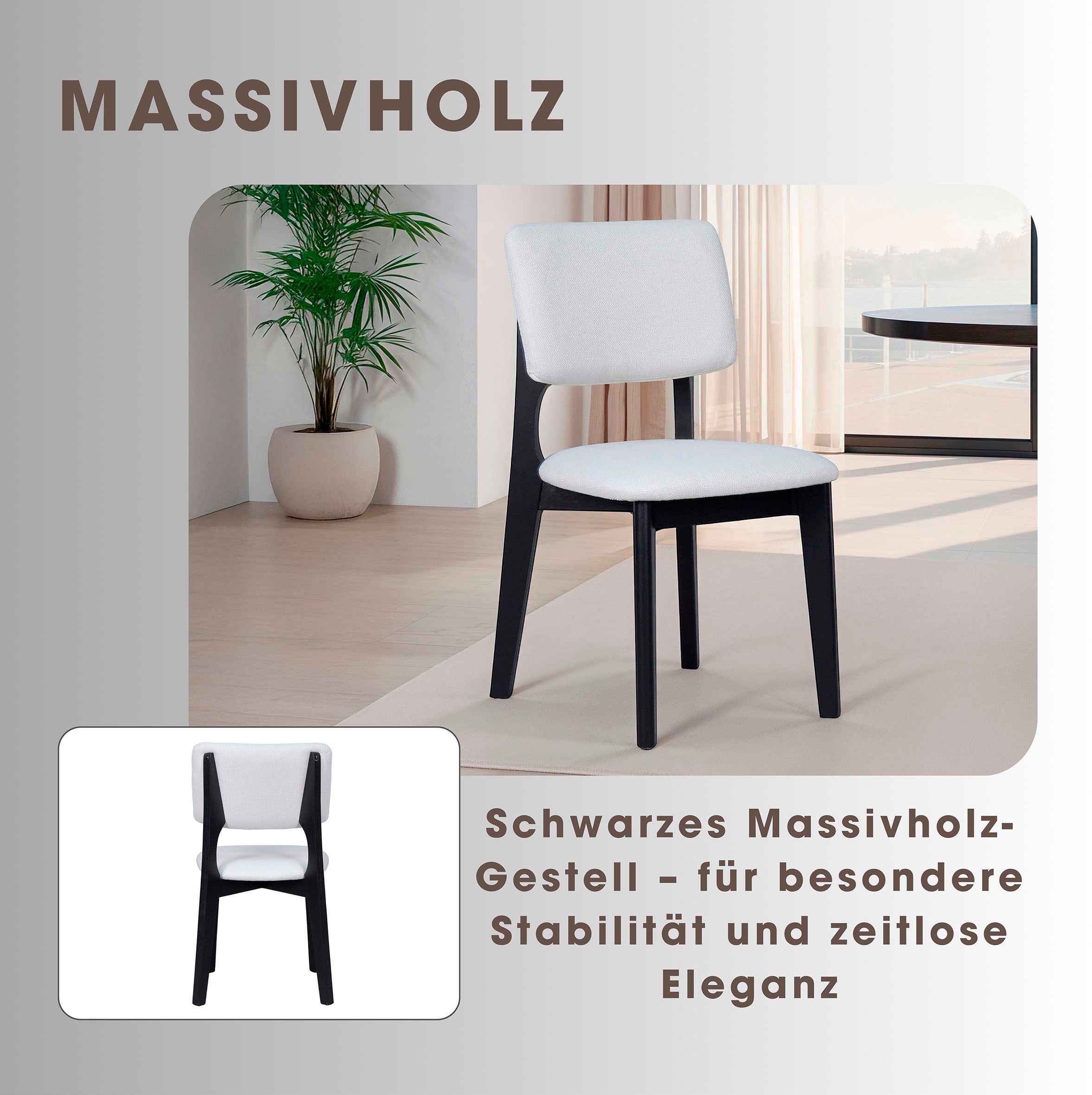 byLIVING Chaise de salle à manger »Elsa« (Set) 2 cuismodern gemütlicher Massiv - Holzstuhl mit hochwertigem Webstoffpolster