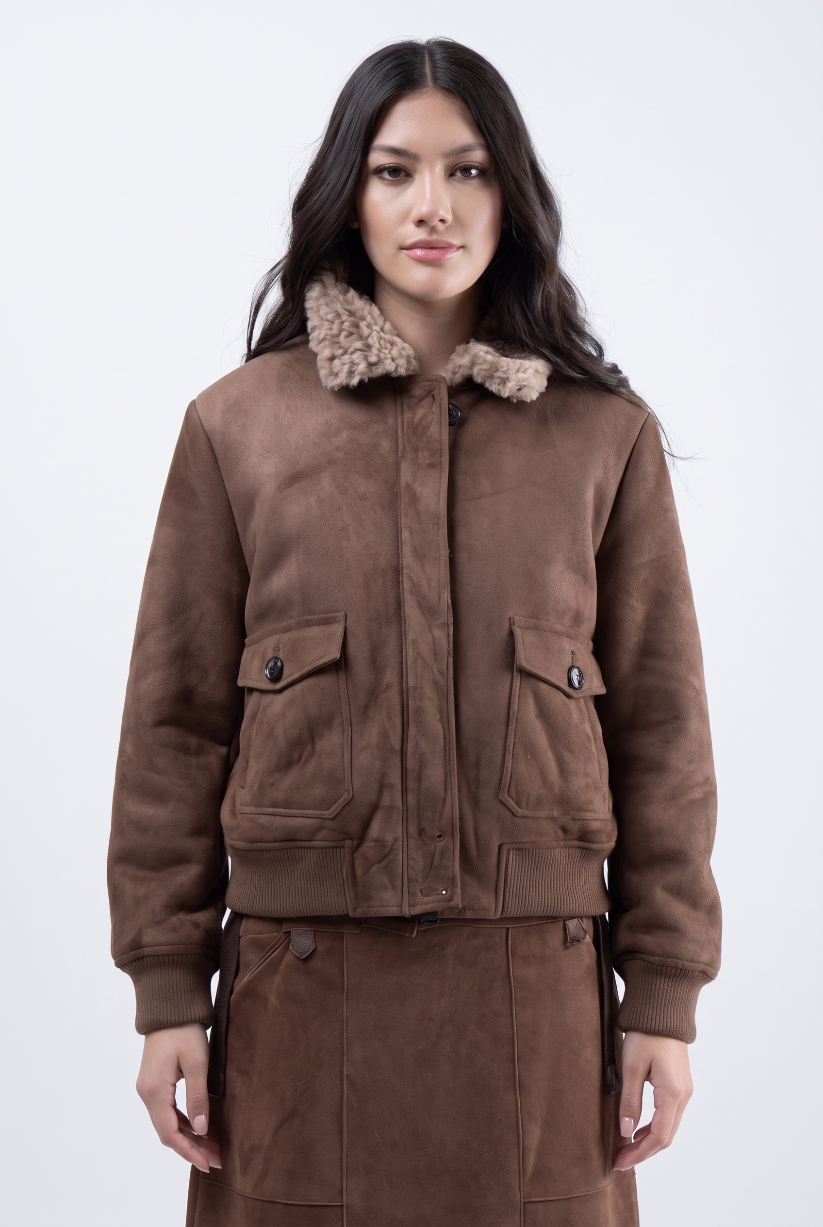 Image of Zhrill Kurzblazer "BINE" Velourblouson mit Teddykragen / Reissverschluss