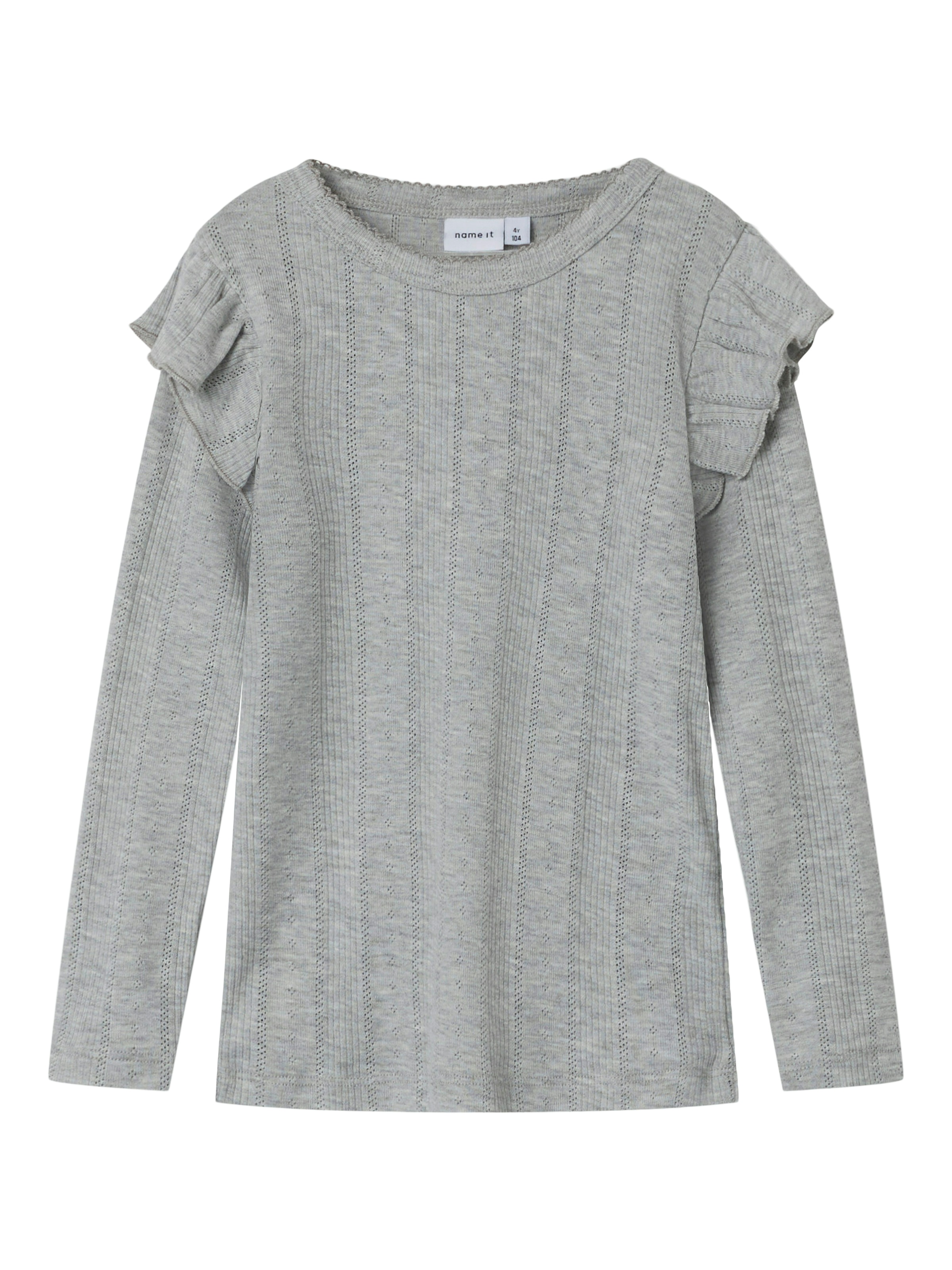 Name It Longtop »NMFJULIA LS SLIM TOP NOOS«, mit tollem Volant an der Schulter und im süssen Ajourstrick-Design