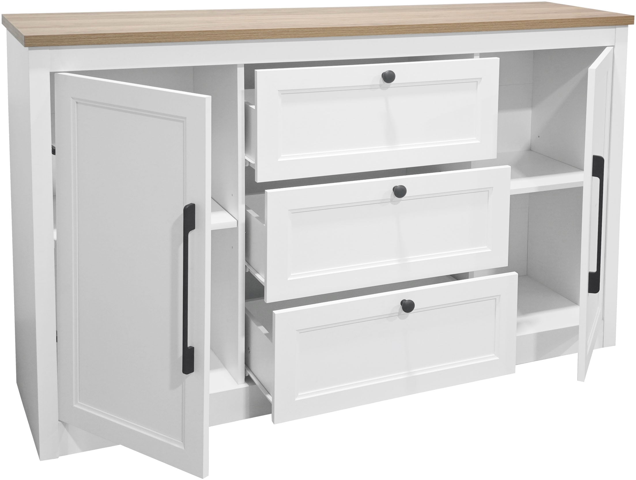 GOODproduct Sideboard »Ismund« aus MDF, mit Holz-Zierleiste, schwarzen Metallgriffen, Höhe 93 cm