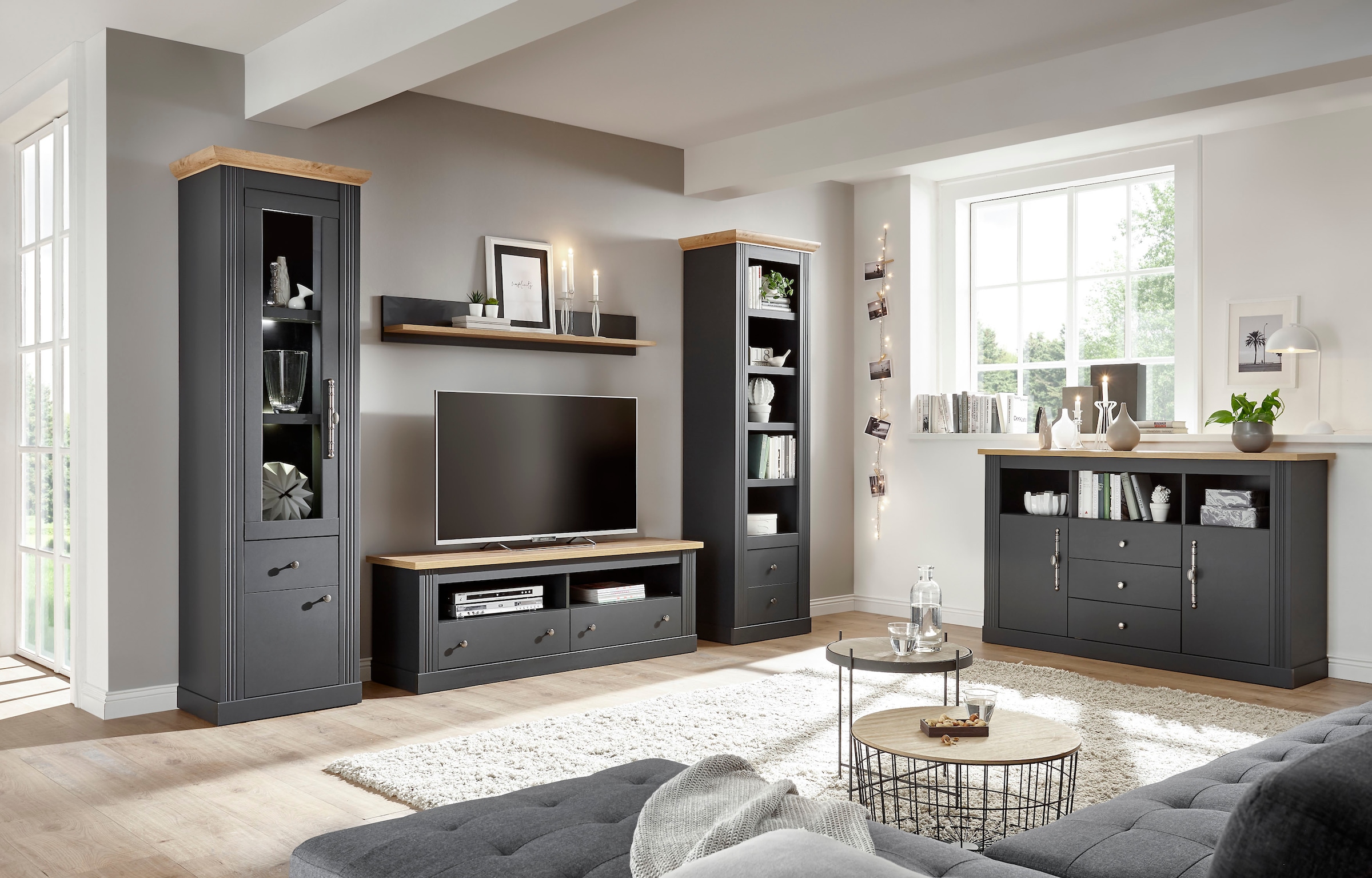 GOODproduct Wohnwand »Westminster TOPSELLER!« Set, Vitrine, Lowboard, Standregal, Wandregal, 4 Stk. tlg.