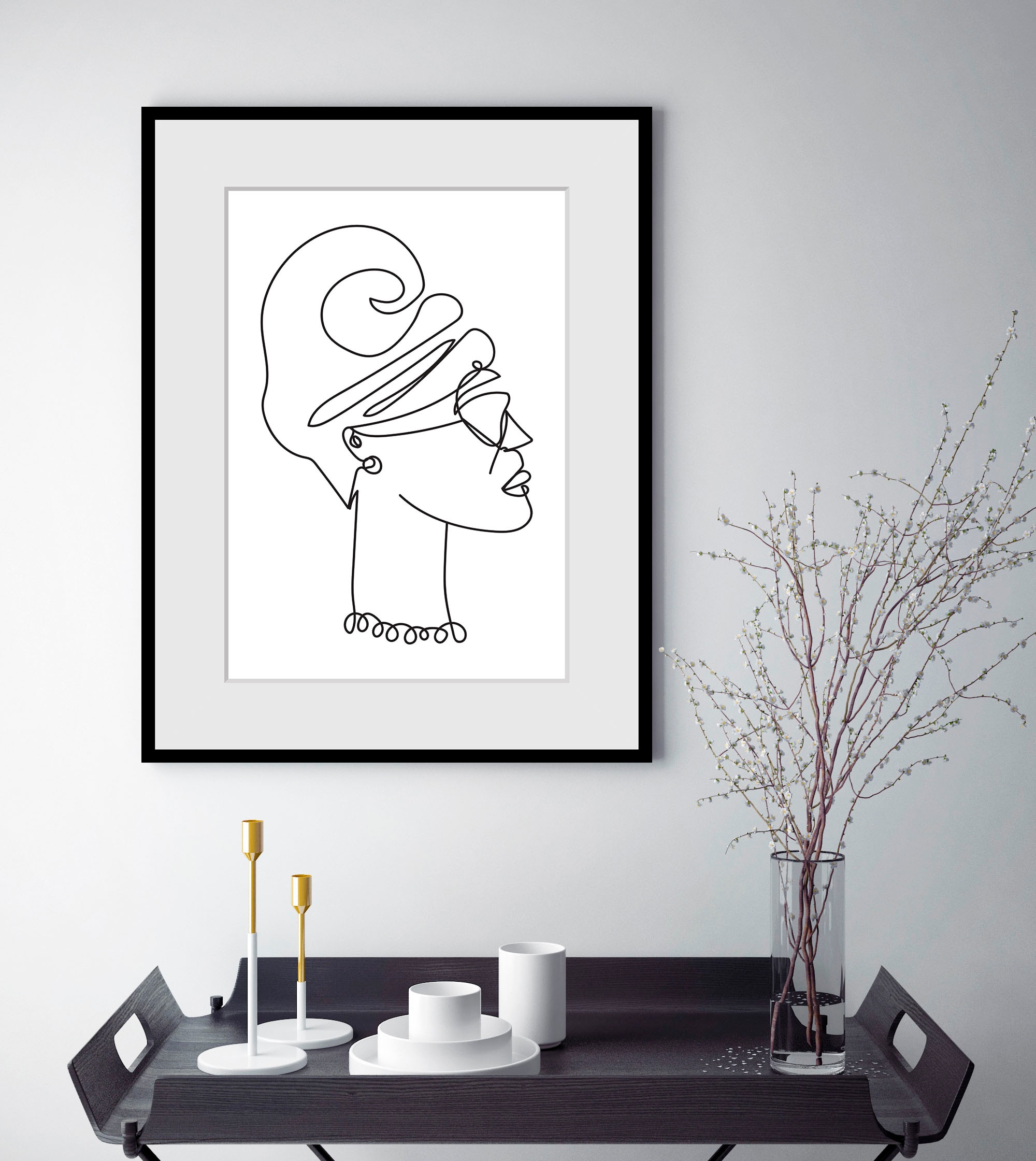 Image of queence Bild "Saskia" Bilder von Frauen Frau Gesicht Kunst Schwarz-Weiss 1 Stk. tlg. HD Premium Poster-Druck inkl. Holzrahmen