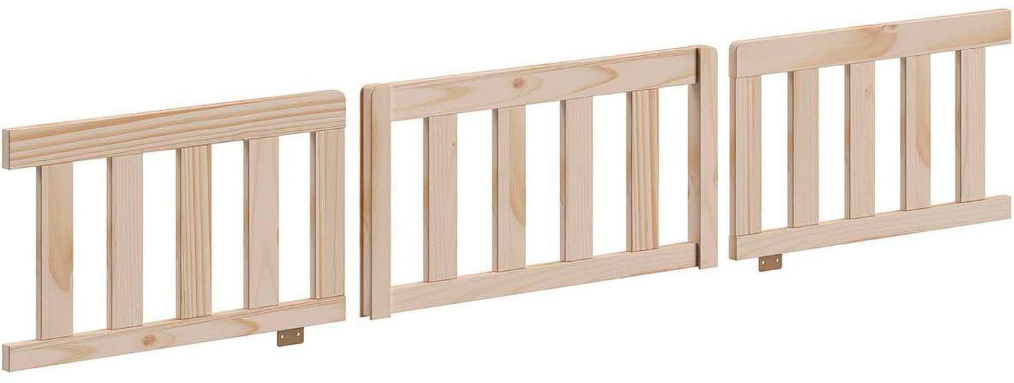 Vipack Kinderbett »Dallas, massiv Bett, Rausfallschutz, umbaubar vom Boden- zum Daybett« inkl. Rolllattenrost und Sprossenumrandung, 90 oder 140x200 cm breit,  stabil und standfest gebaut, wahlweise Kiefer massiv natur oder weiss