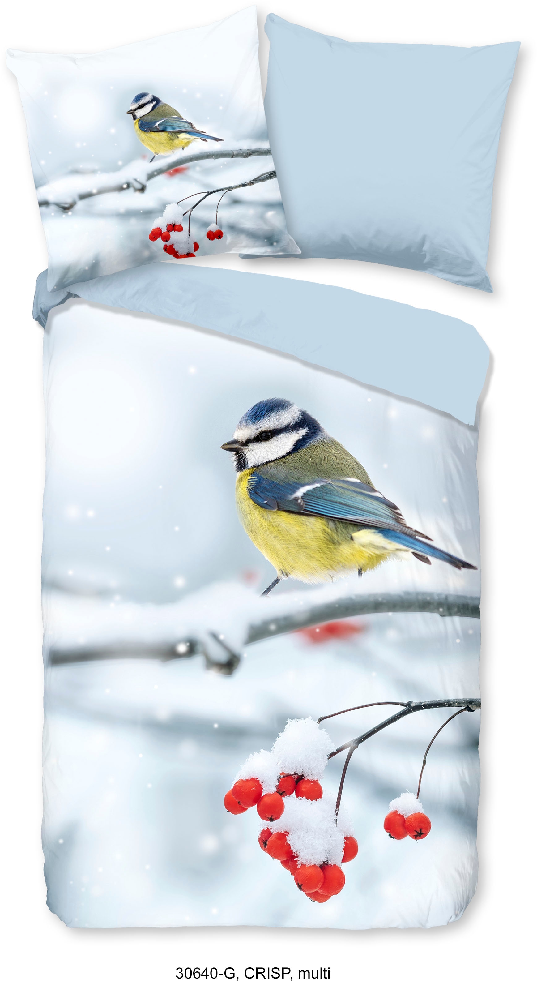 good morning Wendebettwäsche »Crisp«, 100% Baumwolle, 135x200, Reissverschluss, Wendeoptik, Vogel, Winter