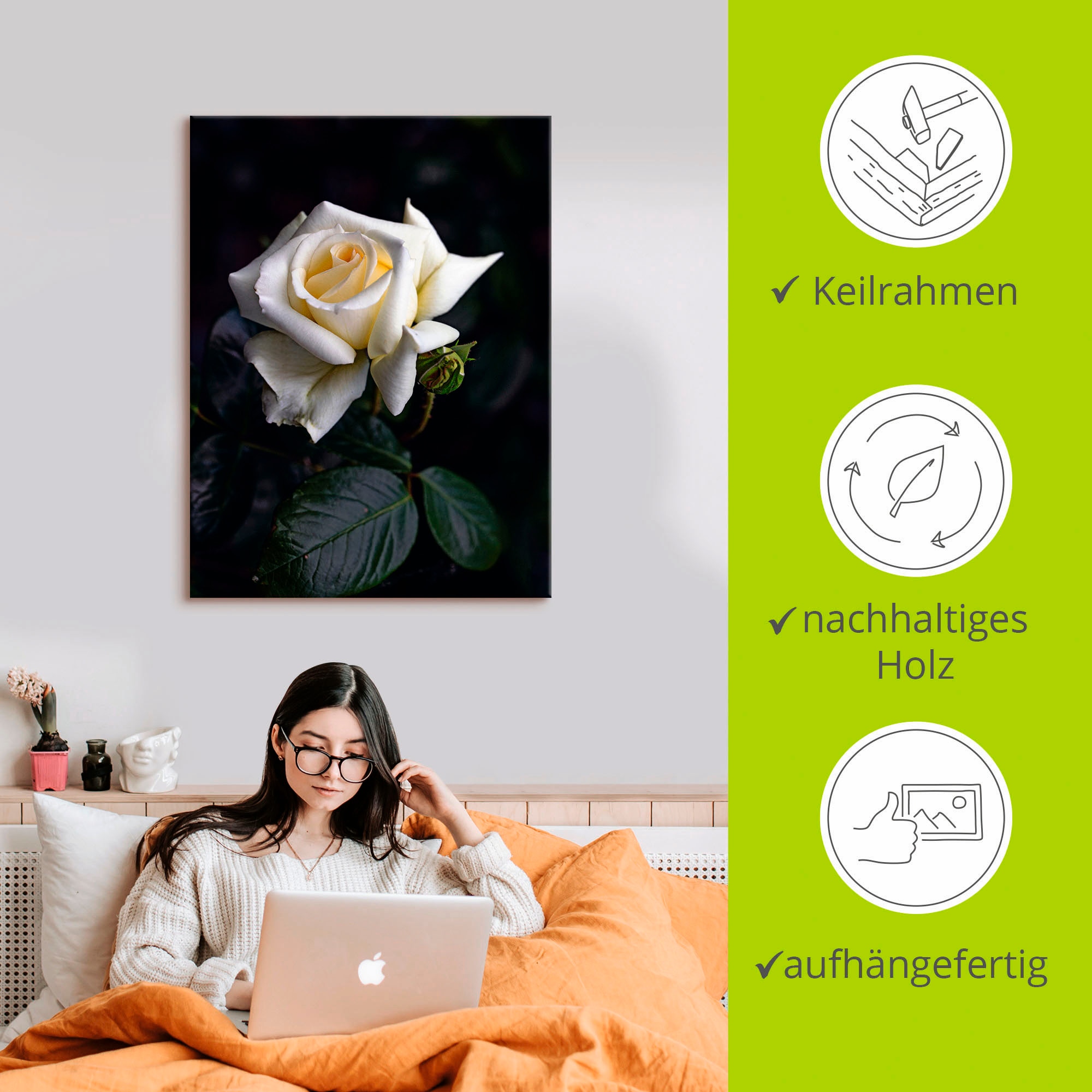 Artland Wandbild »Weiss-gelbe Rose«, Blumen, (1 St.), als Leinwandbild, Poster in verschied. Grössen