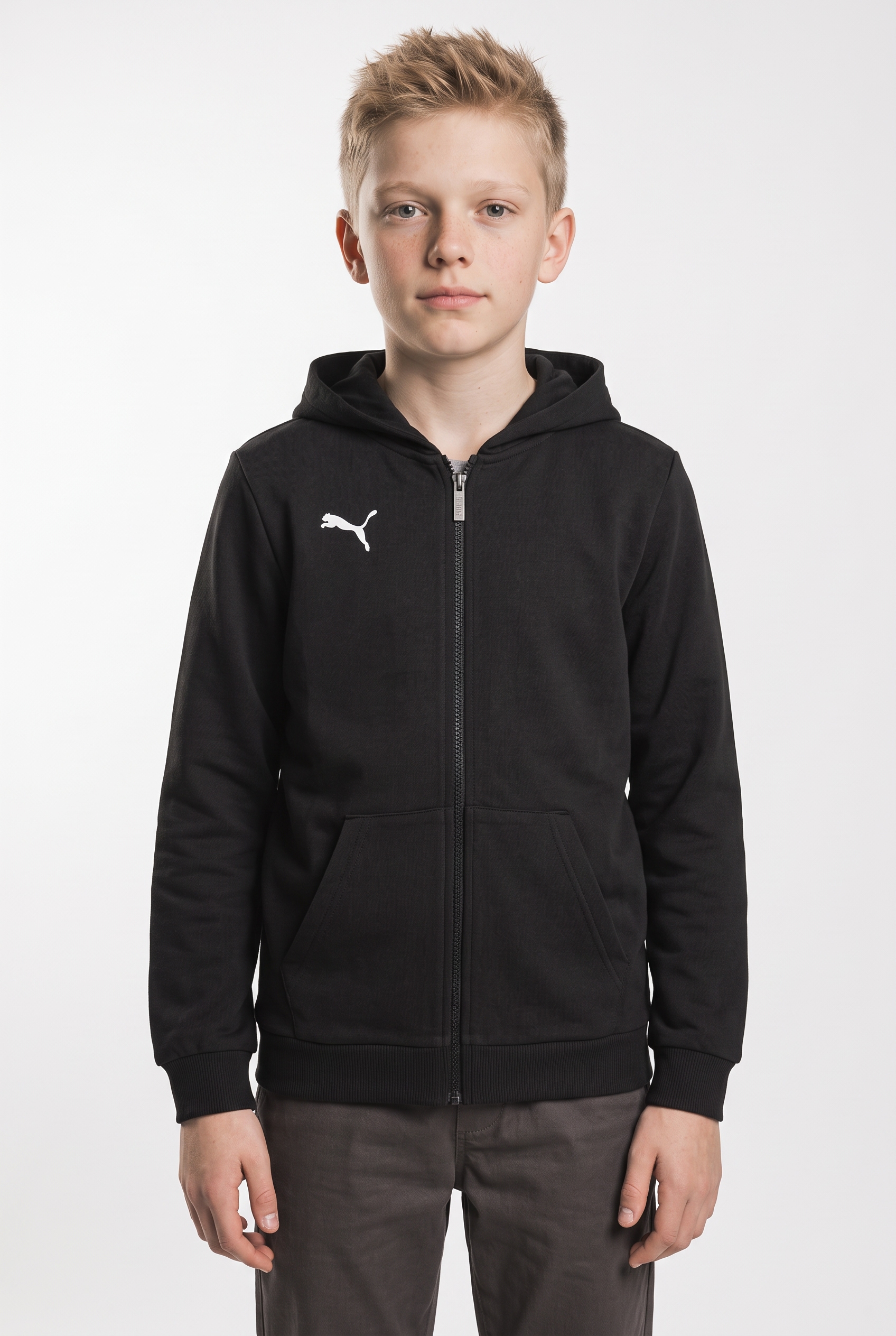 Image of PUMA Kapuzensweatjacke "TEAMGOAL CASUALS HOODED JACKET JR" mit Kapuze, für Fussball, mit Reissverschluss, Regular Fit