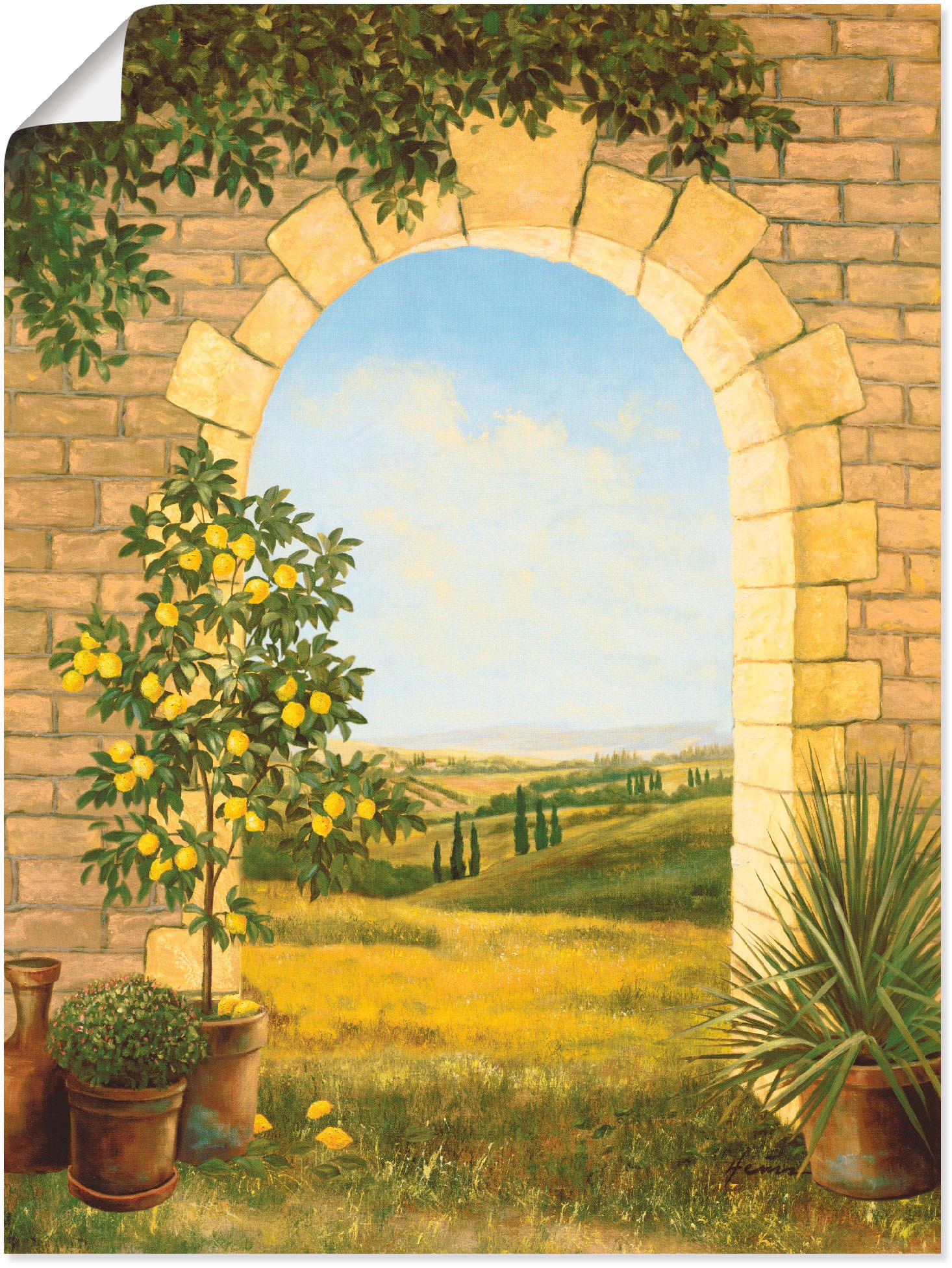 Image of Artland Wandbild "Zitronenbaum vorm Torbogen II" Fensterblick 1 Stk. tlg. als Leinwandbild, Poster in verschied. Grössen