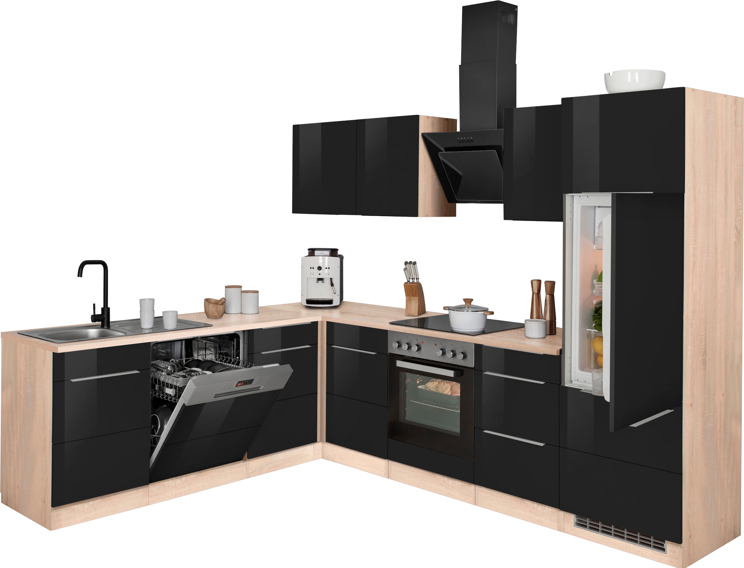 KOCHSTATION »KS-Brindisi« Stellbreite 220/280 cm, wahlweise mit E-Geräten, mit MDF-Fronten