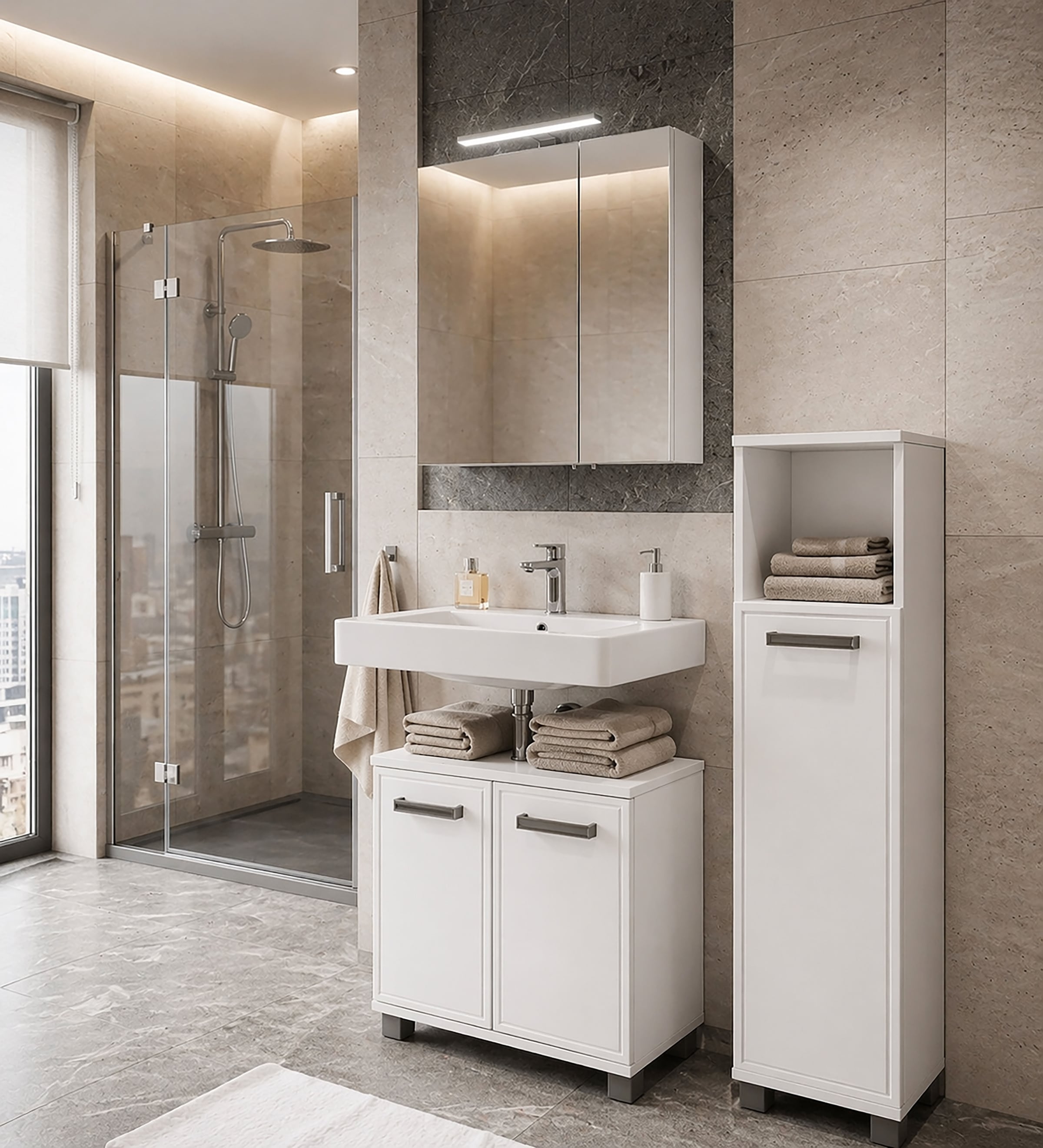Schildmeyer Armoire intermédiaire »ADANA Unterschrank, Höhe 110 ,5 cm, 1 Tür, MADE IN GERMANY« 1 cuis tlg. Façades MDF formées par thermoformage - embossage du cadre tout autour, FABRIQUÉ EN ALLEMAGNE