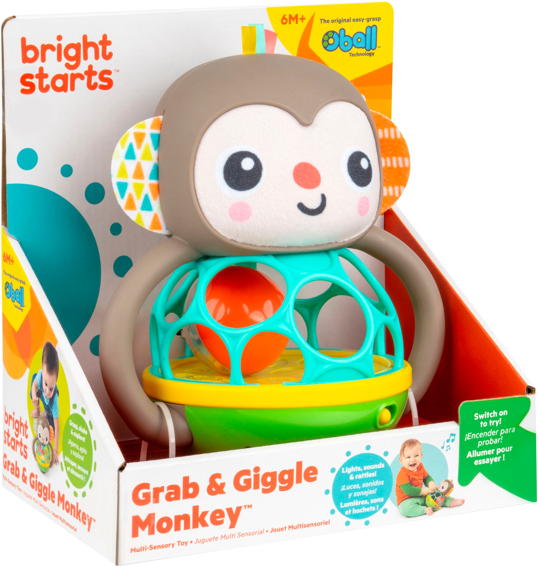 Bright Starts Jouet de préhension »Grab & Giggle Monkey™ Multi-Sensory Toy« mit Sound