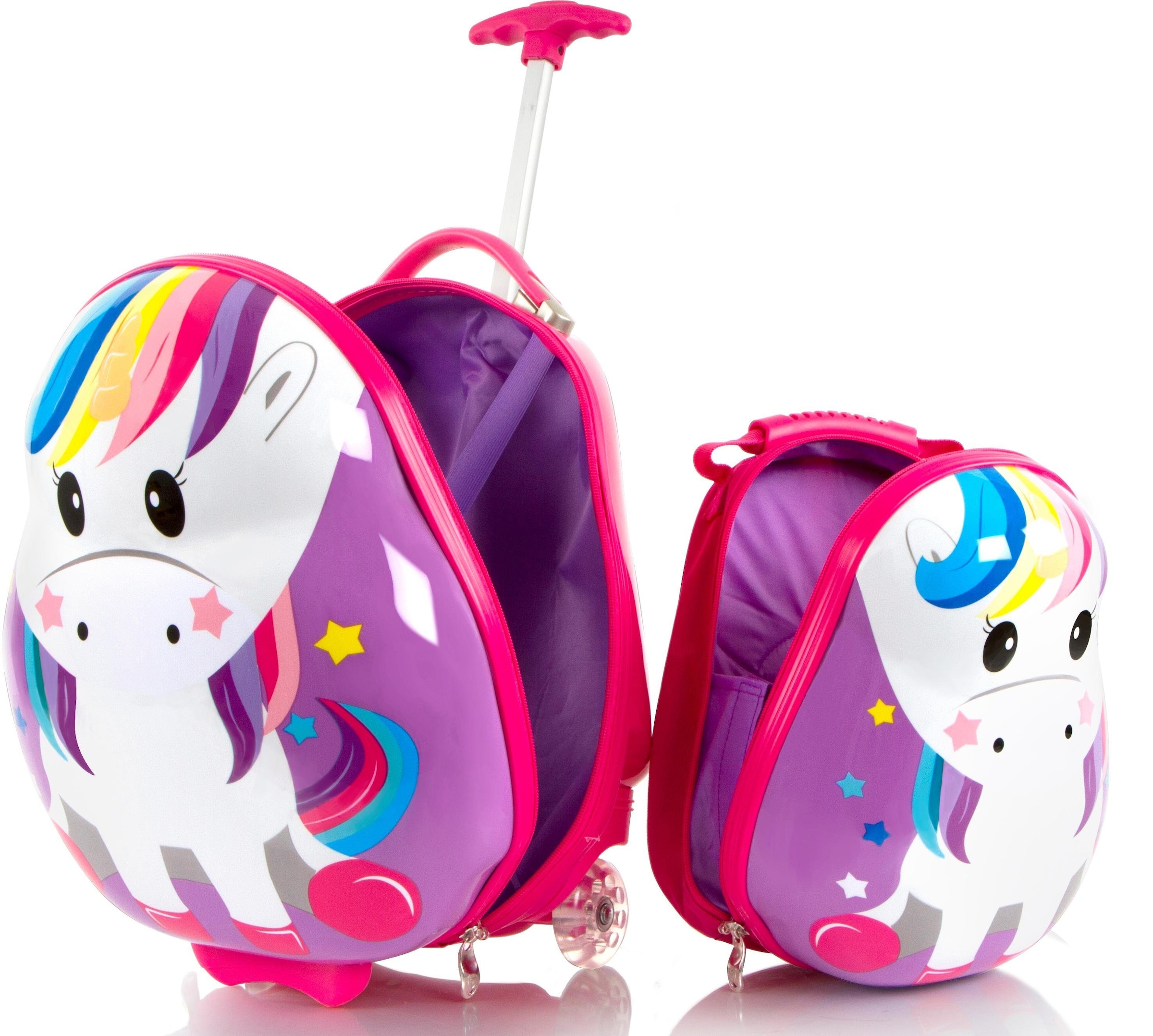 Heys Kinderkoffer »Travel Tots, 46 cm, Einhorn«, (Set, 2 St.), 2 Rollen, Kindertrolley Kinderreisegepäck Handgepäck-Koffer inkl. Kinderrucksack