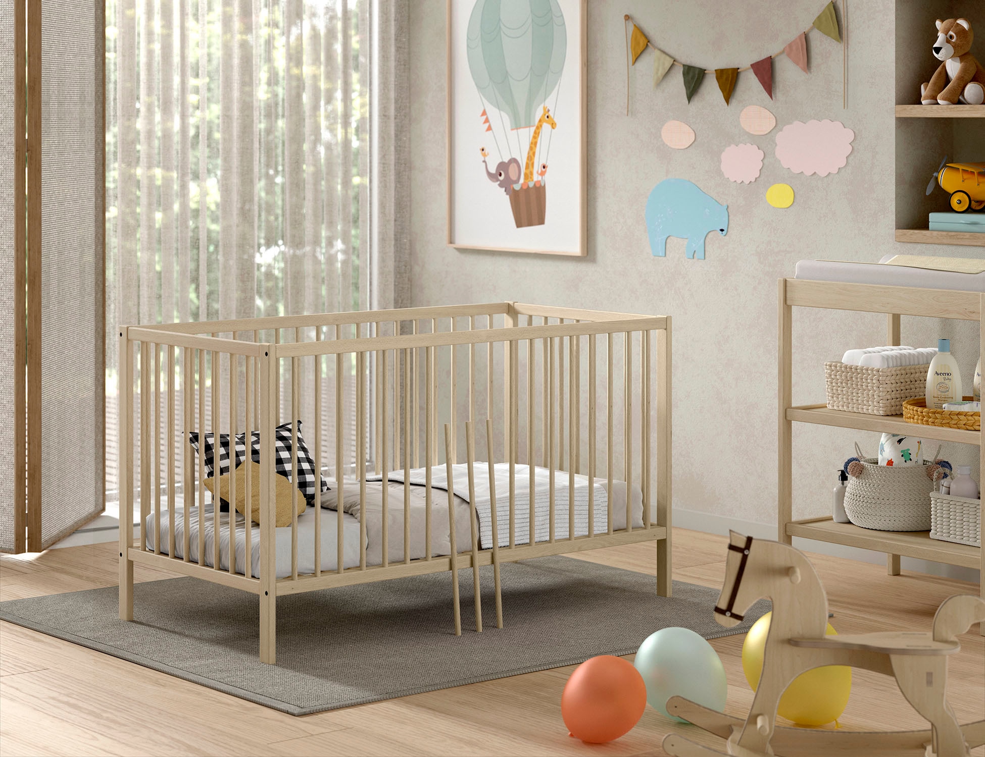 Vipack Babybett »Dino 70/140 mit 3-fach verstellb. Lattenrost, inkl. 3 Schlupfsprossen« aus massiver Buche, umbaubar zum Juniorbett, wahlweise in 3 Farben