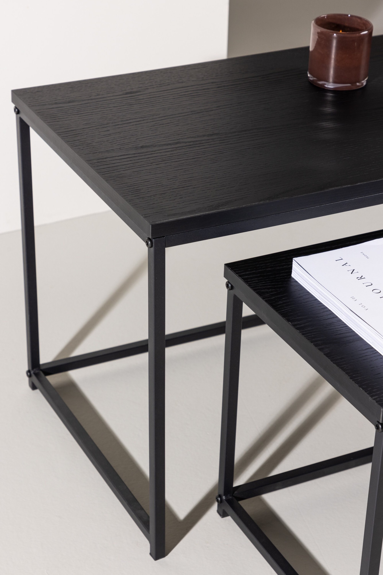 Venture Home Couchtisch »Staal, 2-tlg Couchtisch-Set 100 × 43 cm in Schwarz, kombinierbar« Set, 2 Stk. tlg. Sofatisch-Set, MDF, Stahlbeine, schwarz, rechteckig, flexibel