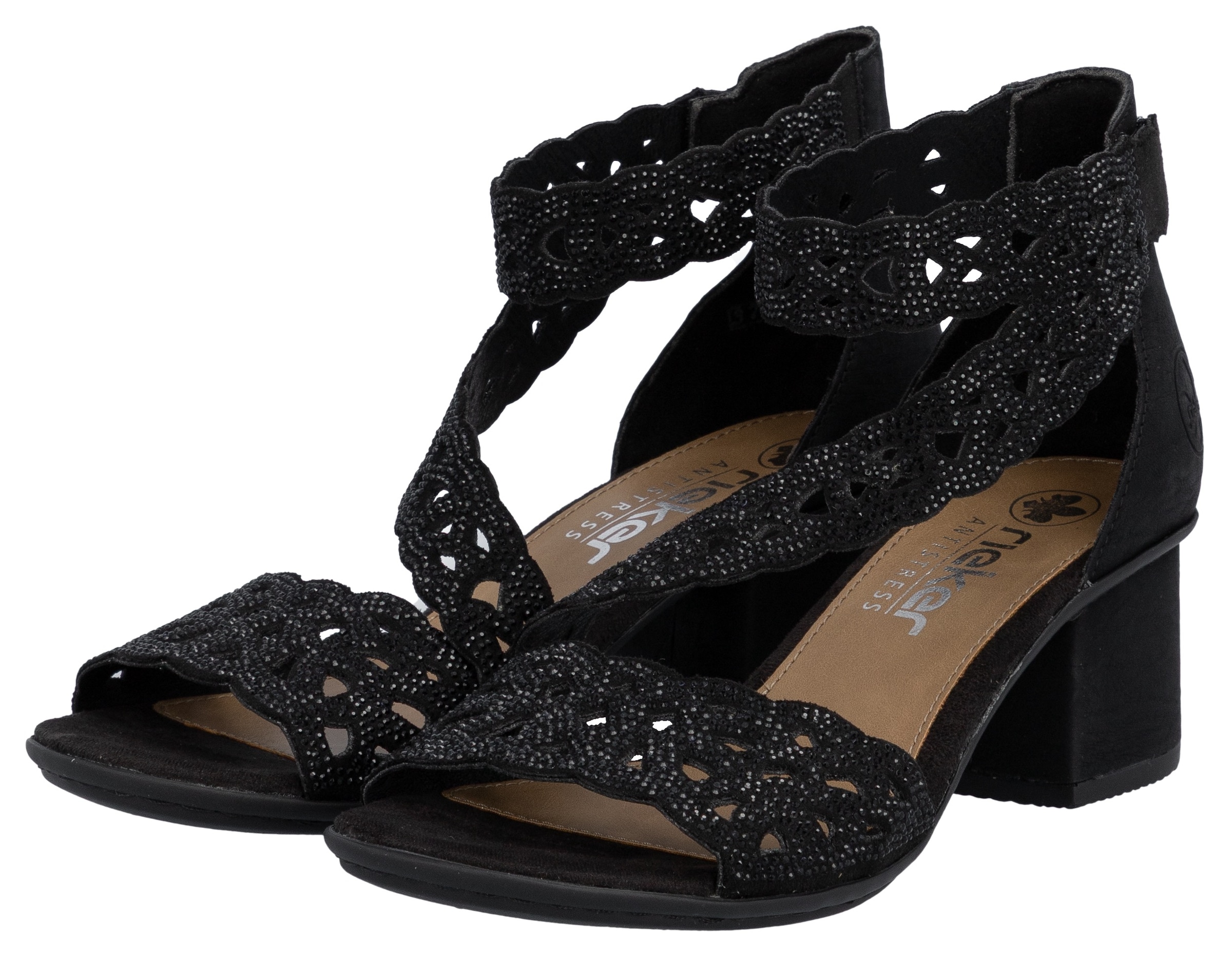 Rieker Sandales  chaussure de fête, talon bloc, avec fermeture velcro pratique