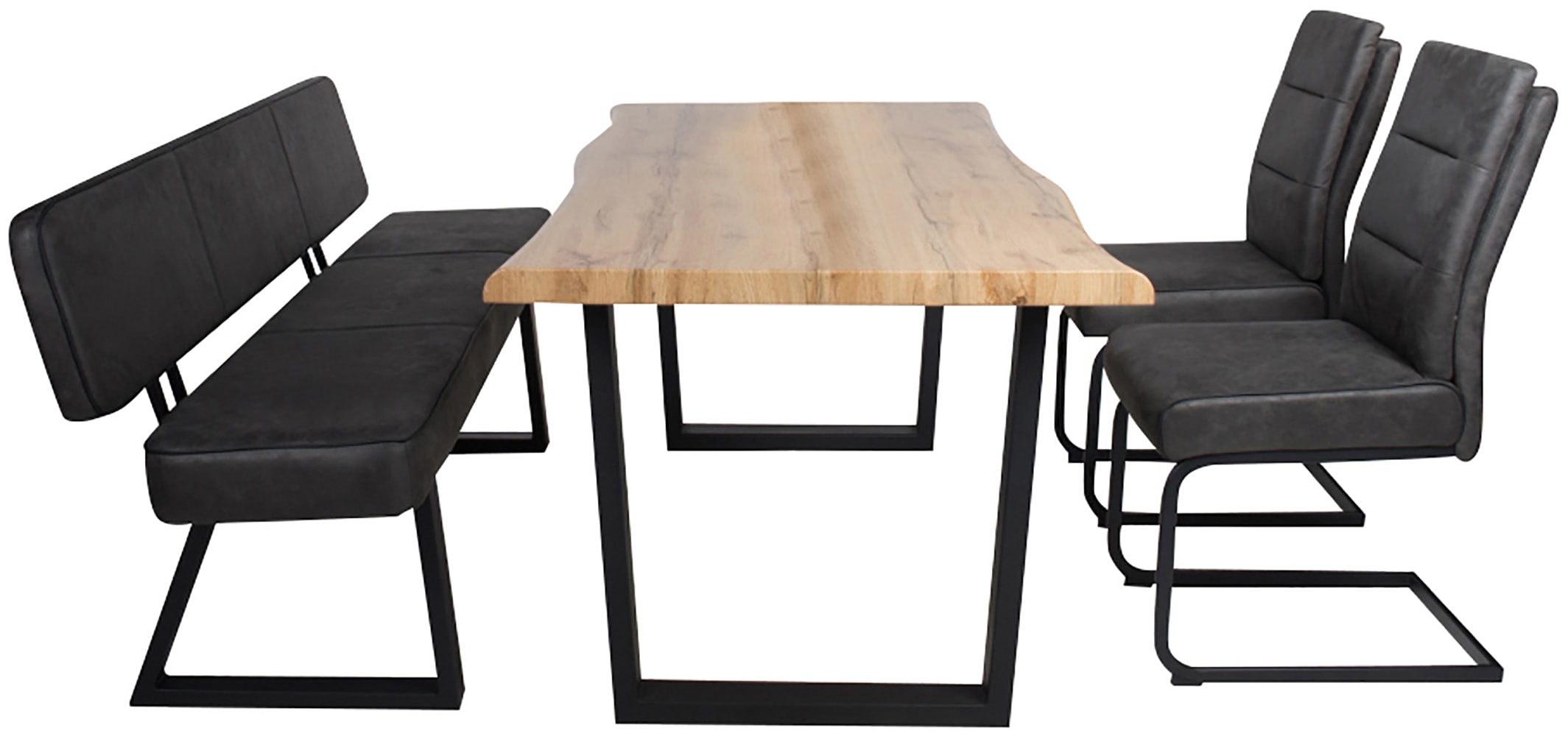 Duo Collection Ensemble de salle à manger »Esszimmergruppe Thea & Tara & Marga Bank« Ensemble, , 4 cuis tlg. Table à chant de bois, chaises avec ressorts ensachés, structures métalliques robustes