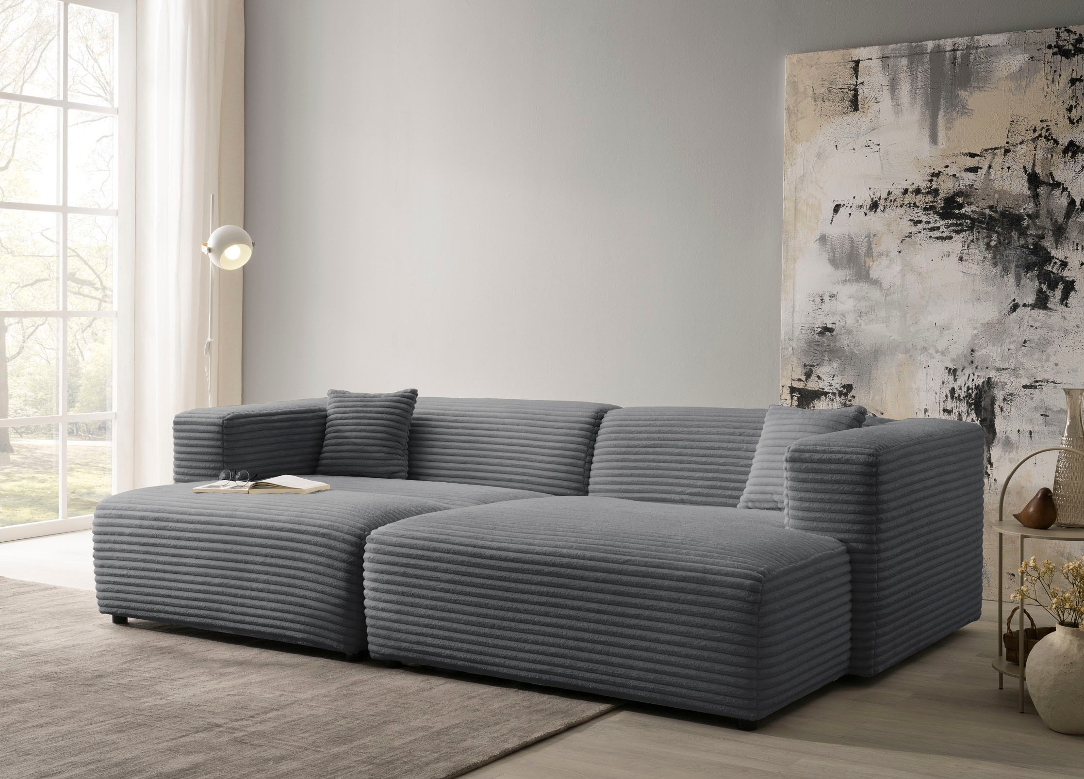 andas Polsterecke »BAKELS, Ecksofa-Set mit Hocker, L-Form mit Schlaffunktion«, Ecksofa-Set (incl. Hocker) im trendigen Megacord