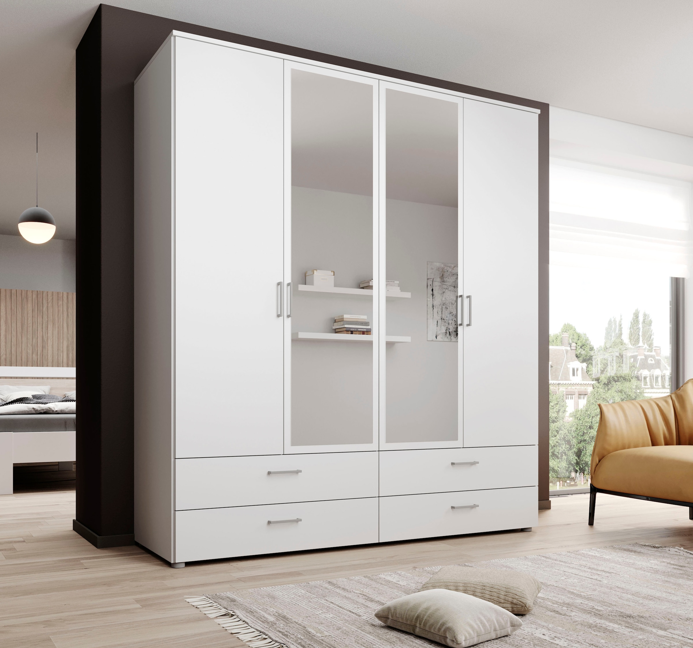 Schlafkontor Drehtürenschrank »Spazio«, weiss, Schlafzimmerschrank mit Spiegel