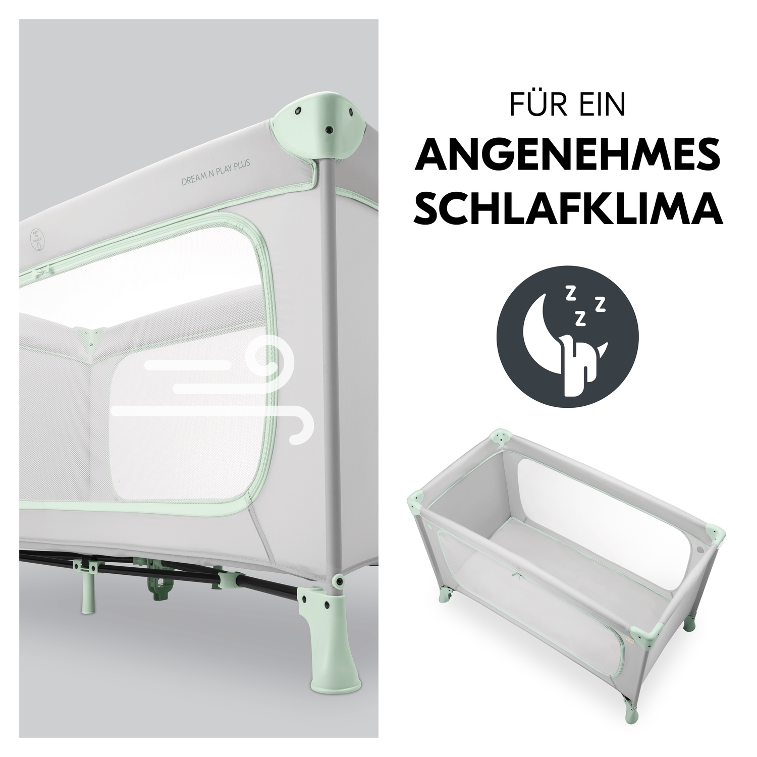 Hauck Lit de voyage pour bébé »Dream N Play Plus, Dusty Mint« Vorderausstieg