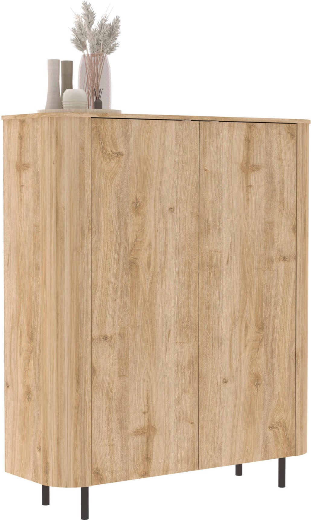 Image of Home affaire Highboard "Murano, B/H 131/154 cm, 2 Türen, Stauraumschrank, Hochkommode" Formgebogenes MDF, Stirnseiten mit Rundung, Füsse und Griffe aus Metall
