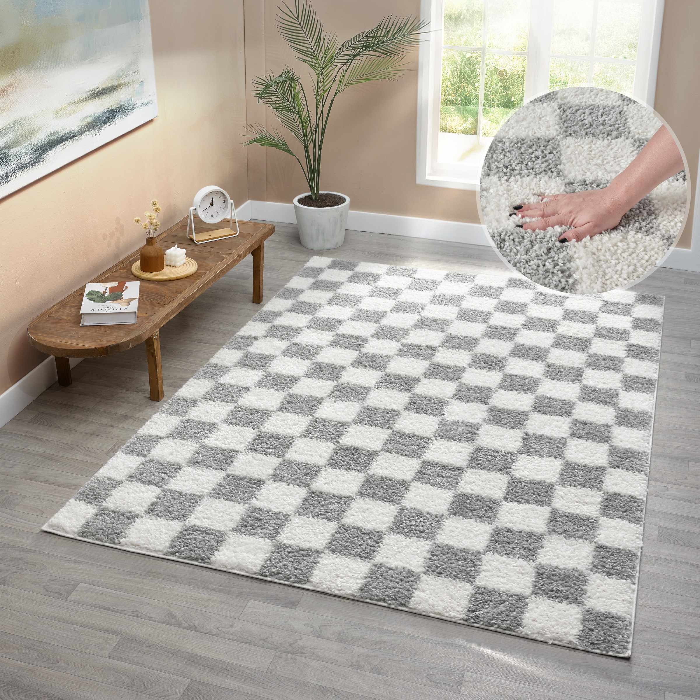 Image of GOODproduct Hochflor-Teppich "Kiiki, Karo-Muster" rechteckig 30 mm Höhe Kariert, auffälliges Schachbrettmuster, Wohnzimmer, Schlafzimmer