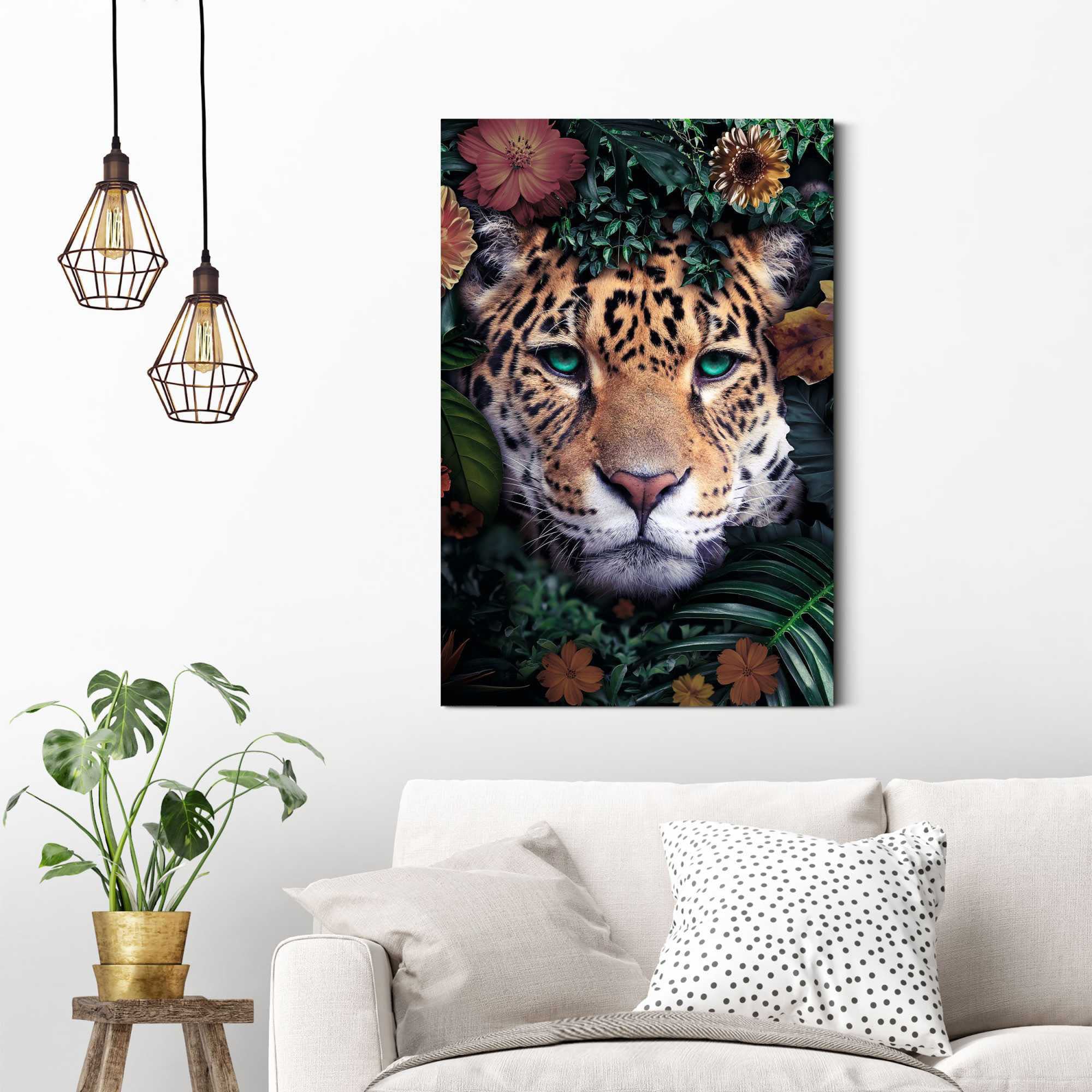 Leopard Farbenfroh«, versandkostenfrei Wandbild - Jungle auf - Reinders! Blumenkranz (1 »Wandbild St.) Leopard,