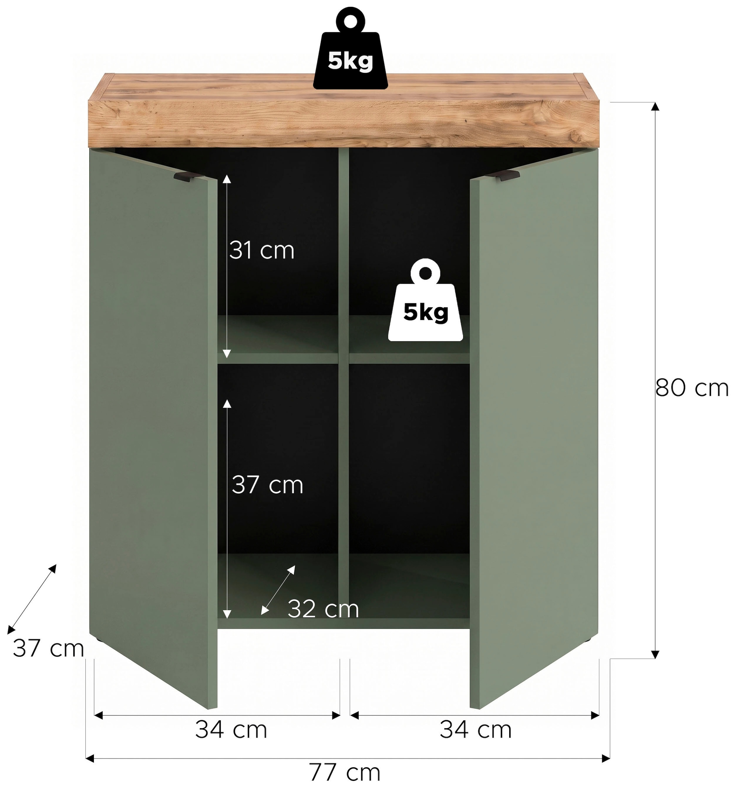 GOODproduct Kommode »MAMBO II, Breite 77 cm, 2 Türen, 2 Einlegeböden« 1 Stk. tlg. Kommode, Anrichte, Wohnzimmer, Schlafzimmer