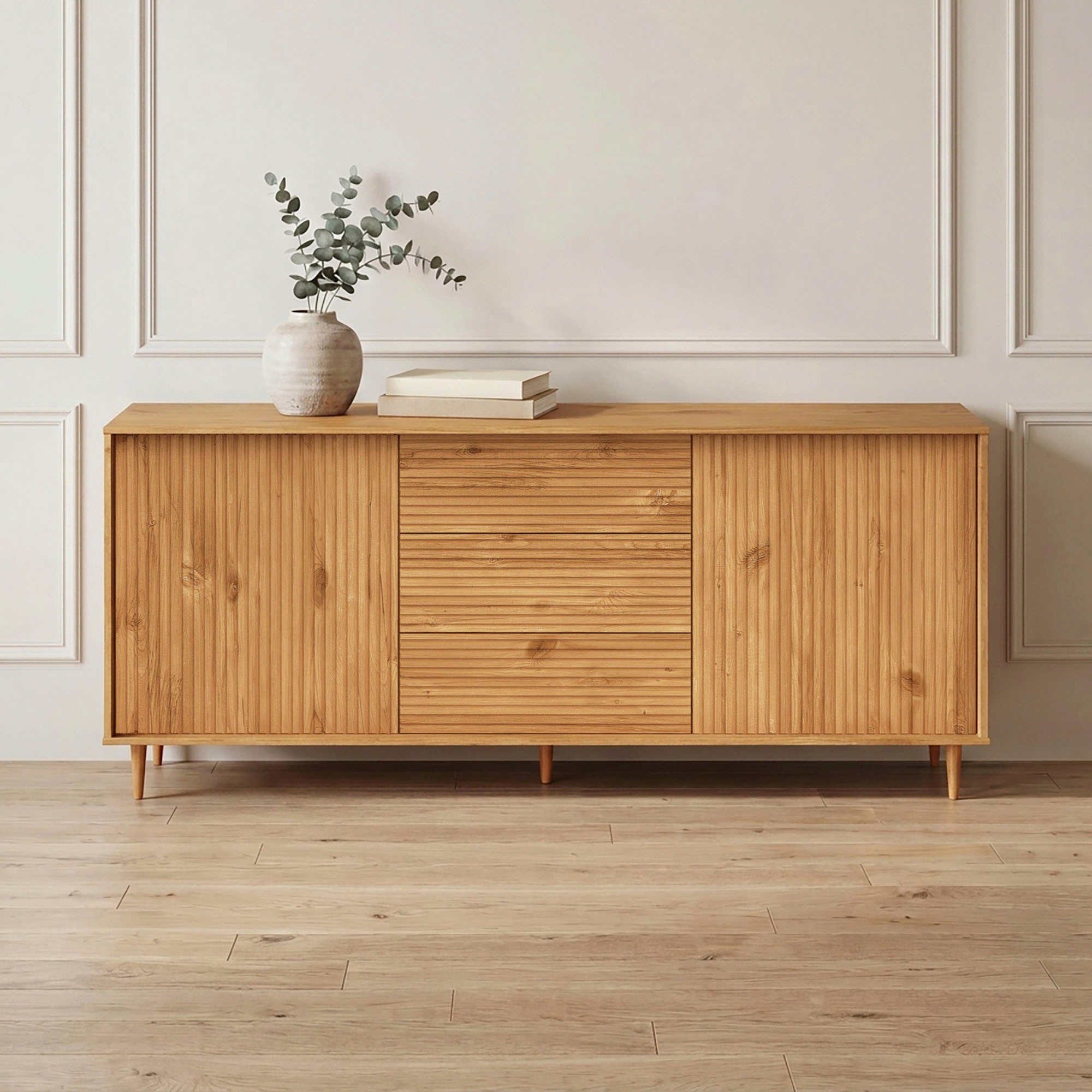 Image of GOODproduct Sideboard "Malmedy Front mit gefrästen Rillen" Kommode aus massivem Kiefernholz, Push-to-open, Breite 160 cm