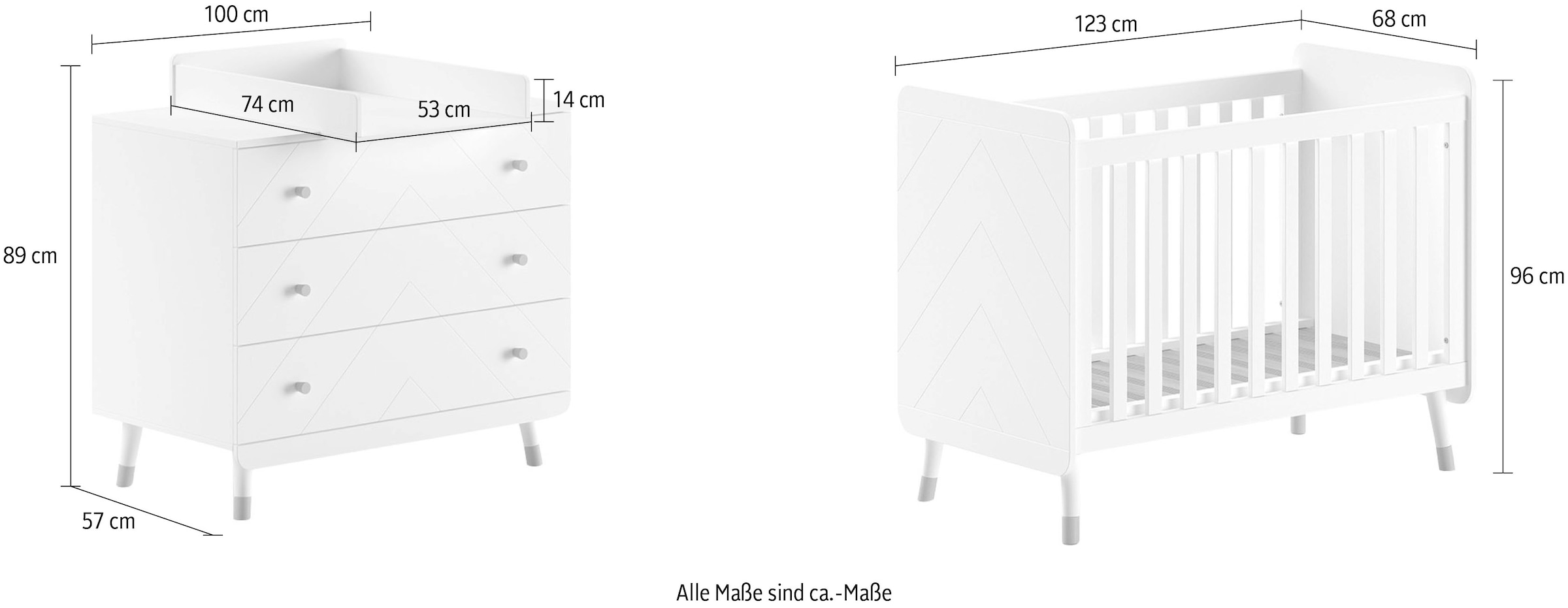 Vipack Ensemble de meubles pour bébé Fabriqué en Europe,  ensemble 3 pièces, offre tout pour la chambre d'enfant, finition laquée satin blanc