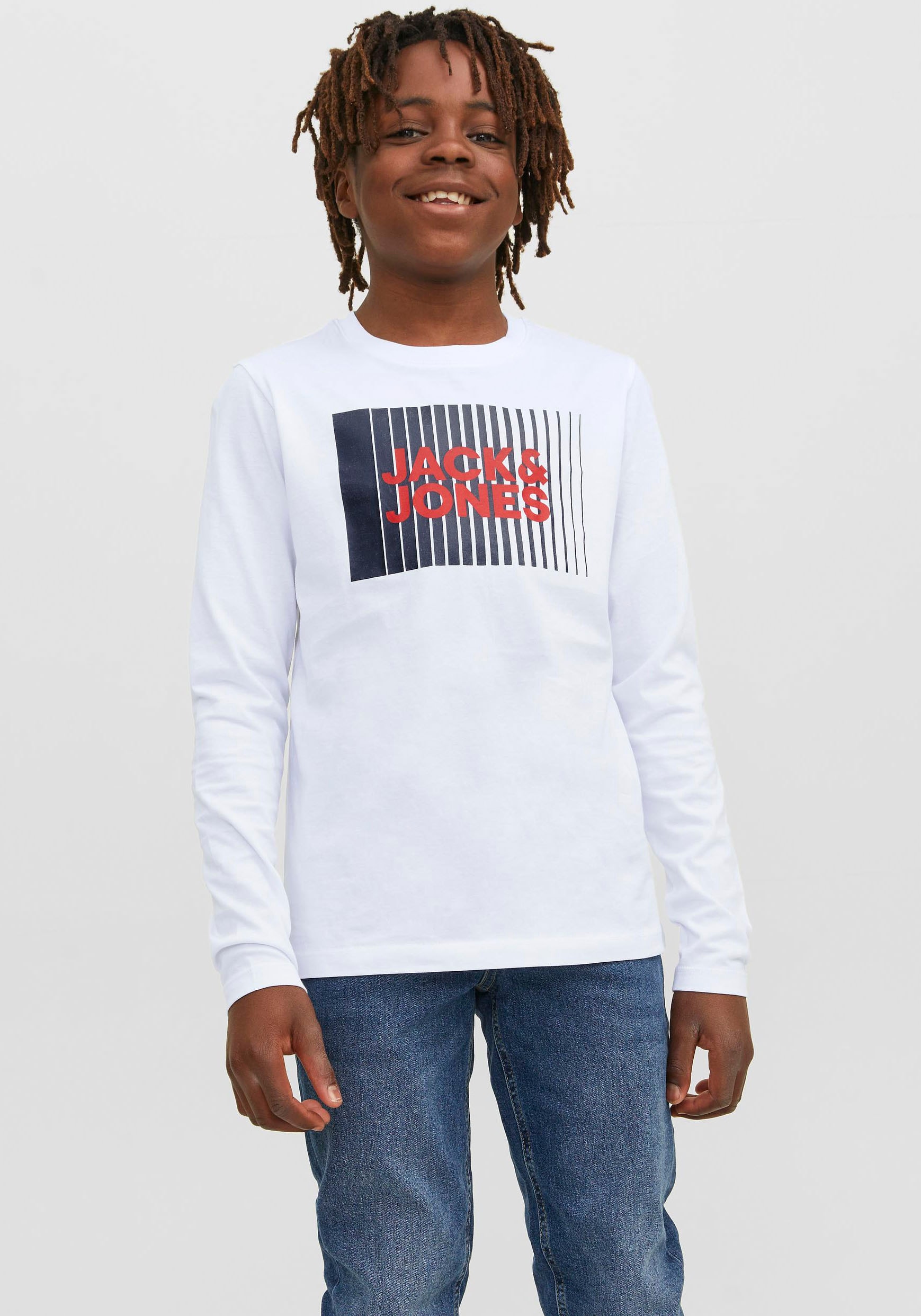 Image of Jack & Jones Junior Langarmshirt "JJECORP stylisch, bequem, atmungsaktiv, pflegeleicht" bedruckt, casual, regular fit, Rundhals