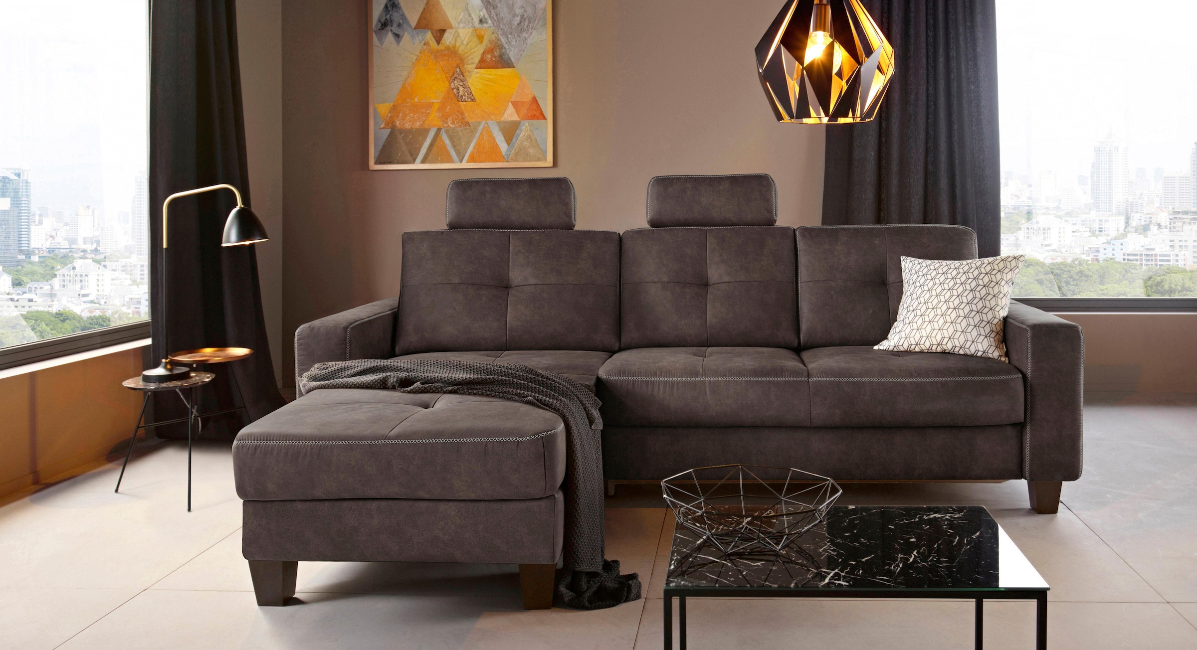 Places of Style Ecksofa »Varese L-Form«, wahlweise mit Bettfunktion und Vorziehfunktion