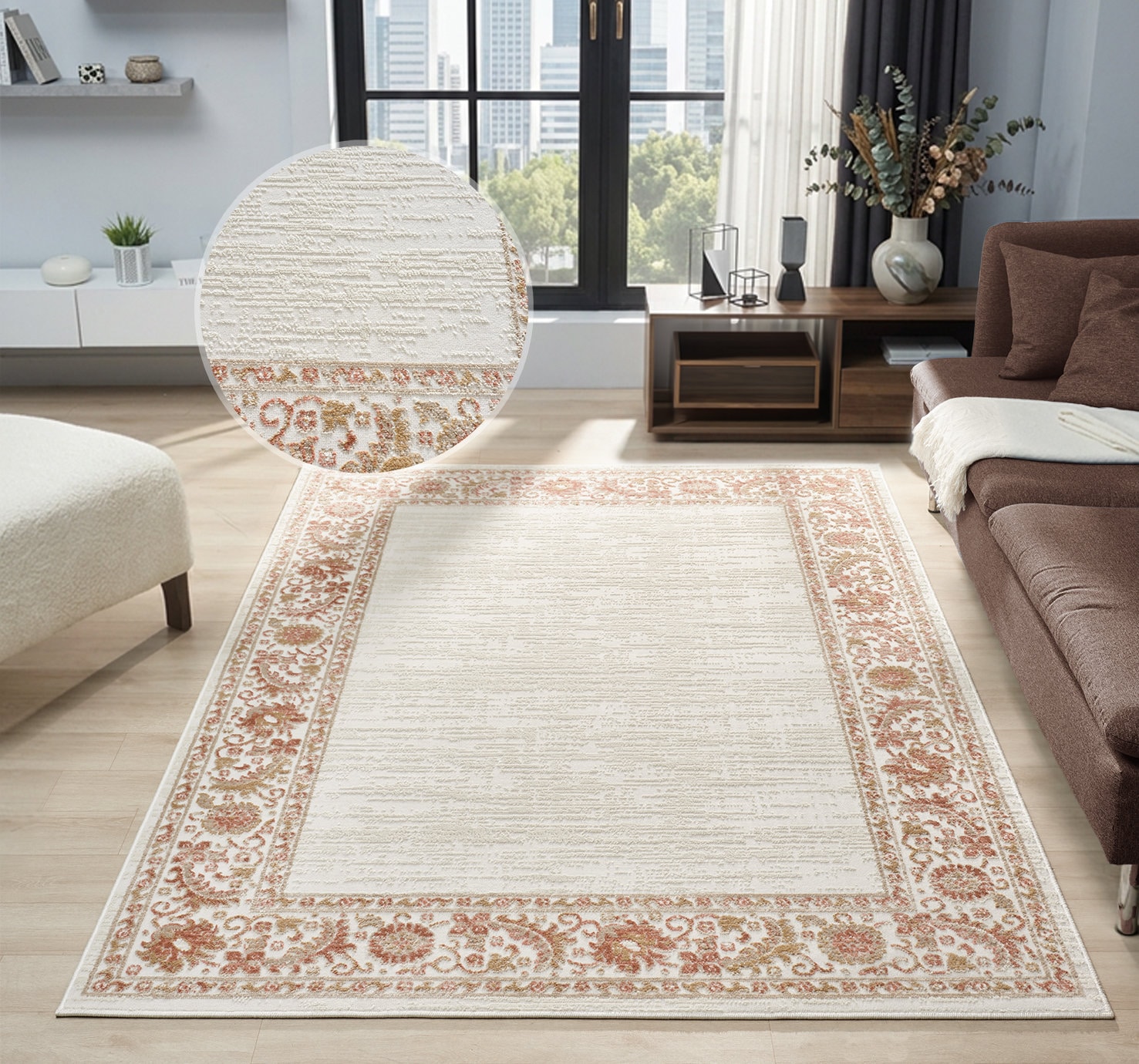 GOODproduct Teppich »Fennia, Blumen-Motiv« rechteckig 7 mm Höhe Bordüre, Floral, meliert, Wohnzimmer, Schlafzimmer, Esszimmer