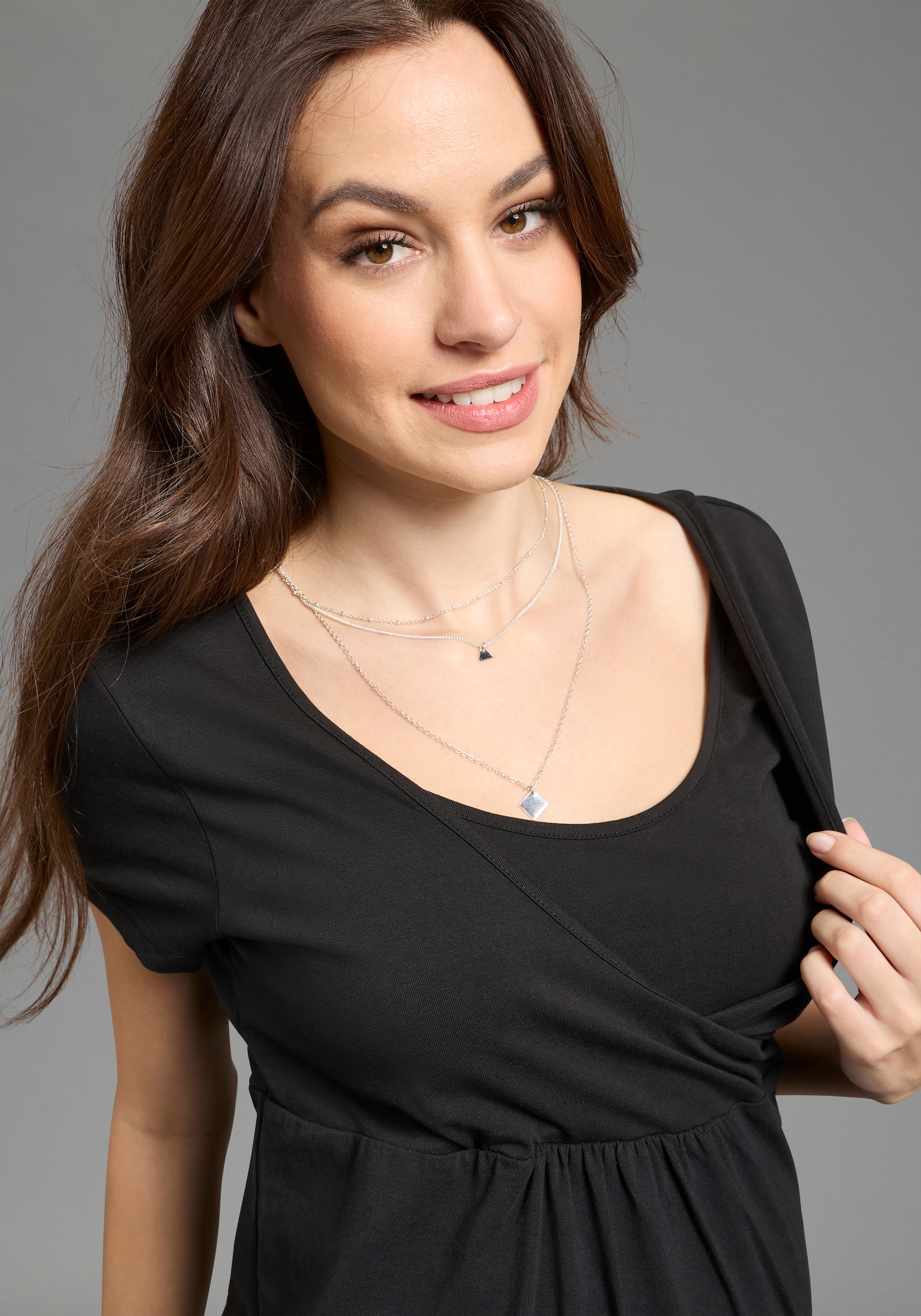 Neun Monate T-shirt de grossesse »2er Pack Umstands-T-Shirt« Packung, 2, 2 pièces ausgestellte Passform, Kurzarm, Wickeloptik mit Stillmöglichkeit