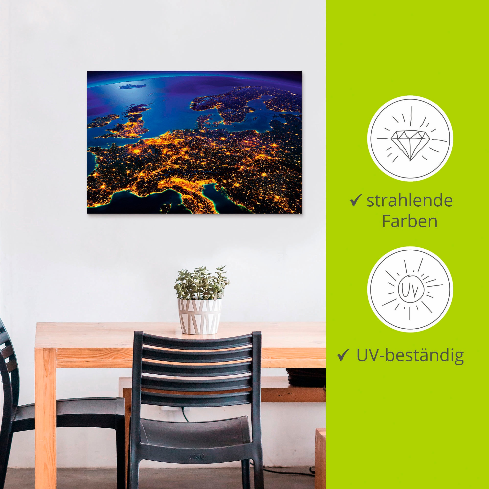 Artland Wandbild »Zentral Europa vom Weltraum« Weltall & Kosmos 1 Stk. tlg. für Innen- und Aussenbereich geeignet, Outdoorbild