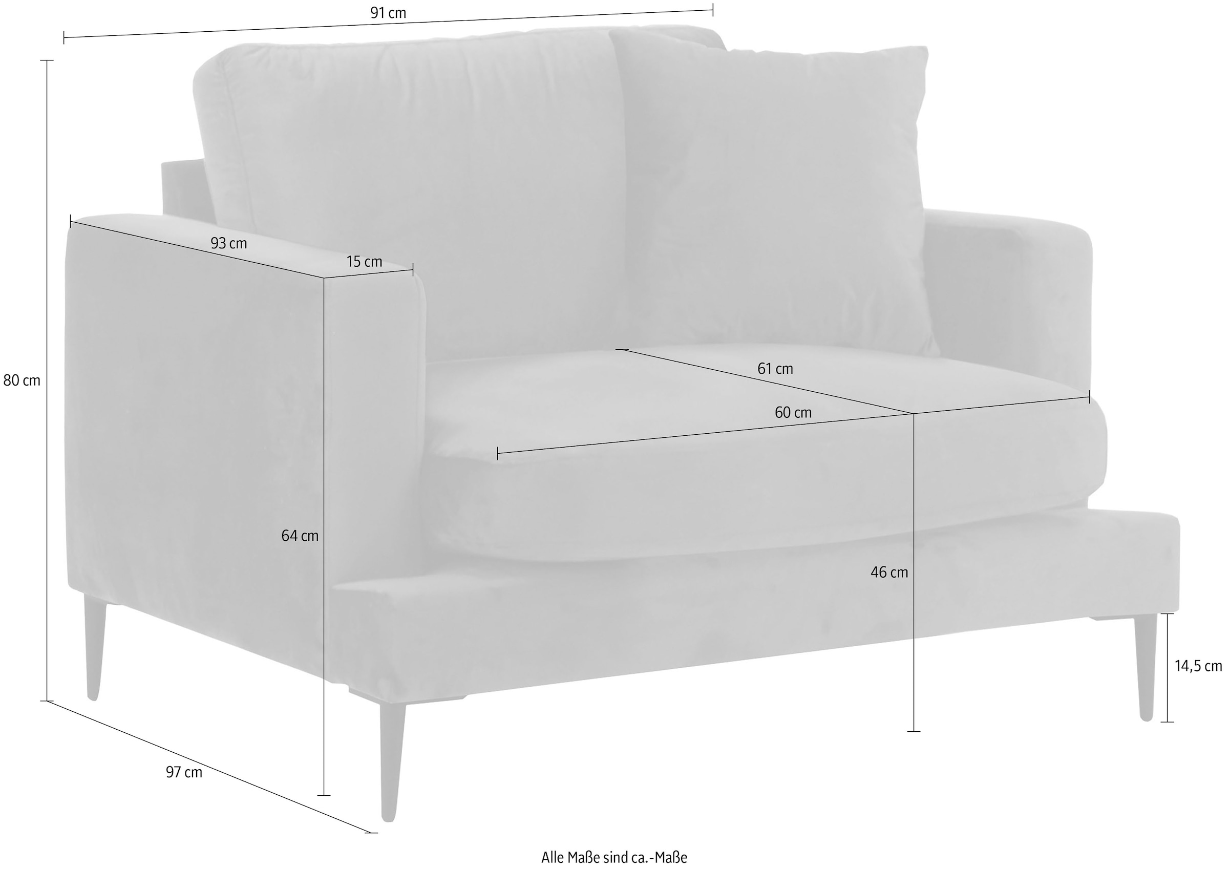 Home affaire Sessel »Cozy Loungesessel, Designersessel, Masse B/T/H: 91/97/80 cm« mit Metallbeinen und Zierkissen