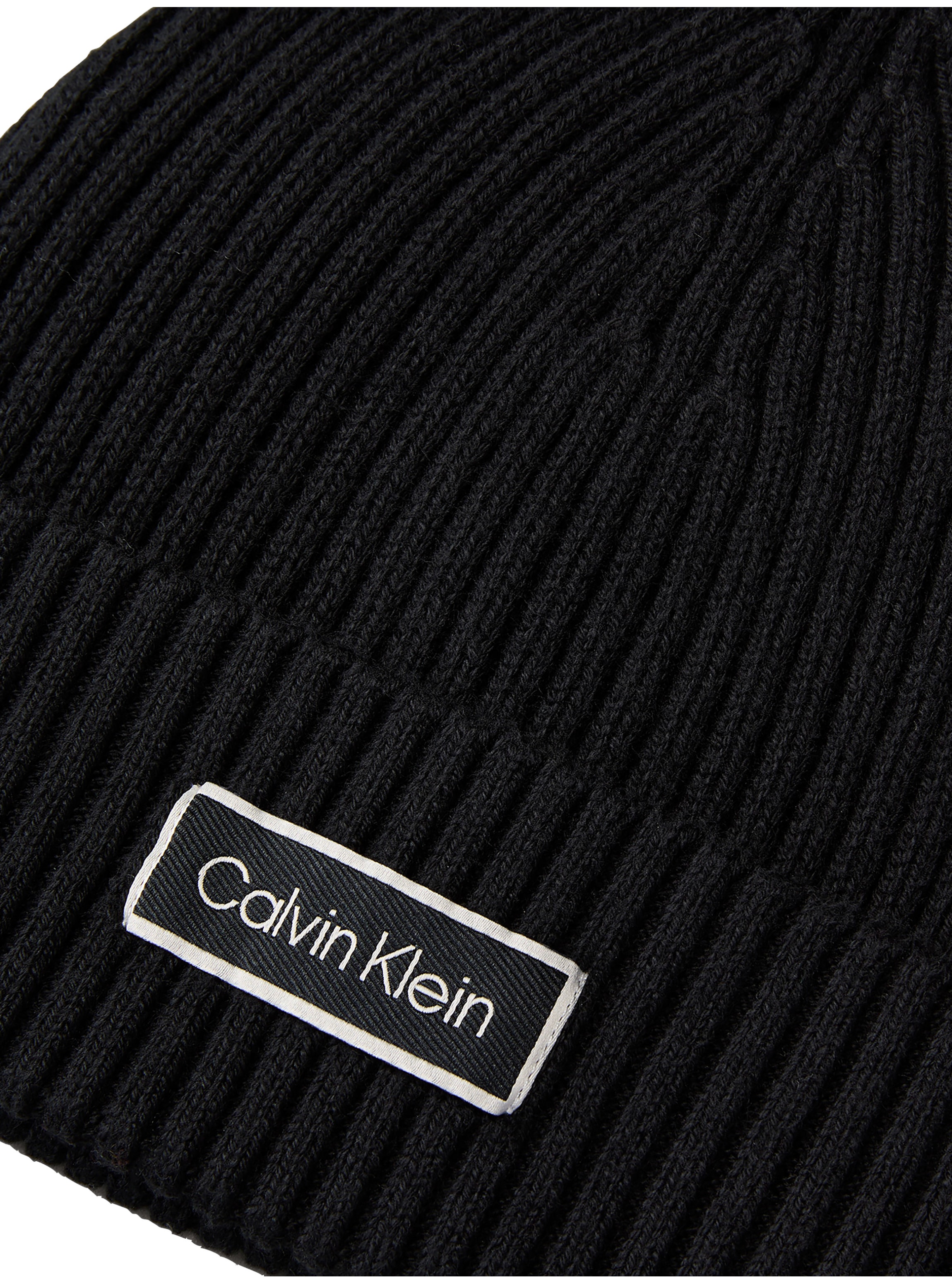 Calvin Klein »PATCH CHUNKY RIB COTTON BEANIE« coupe régulière avec logo de marque cousu