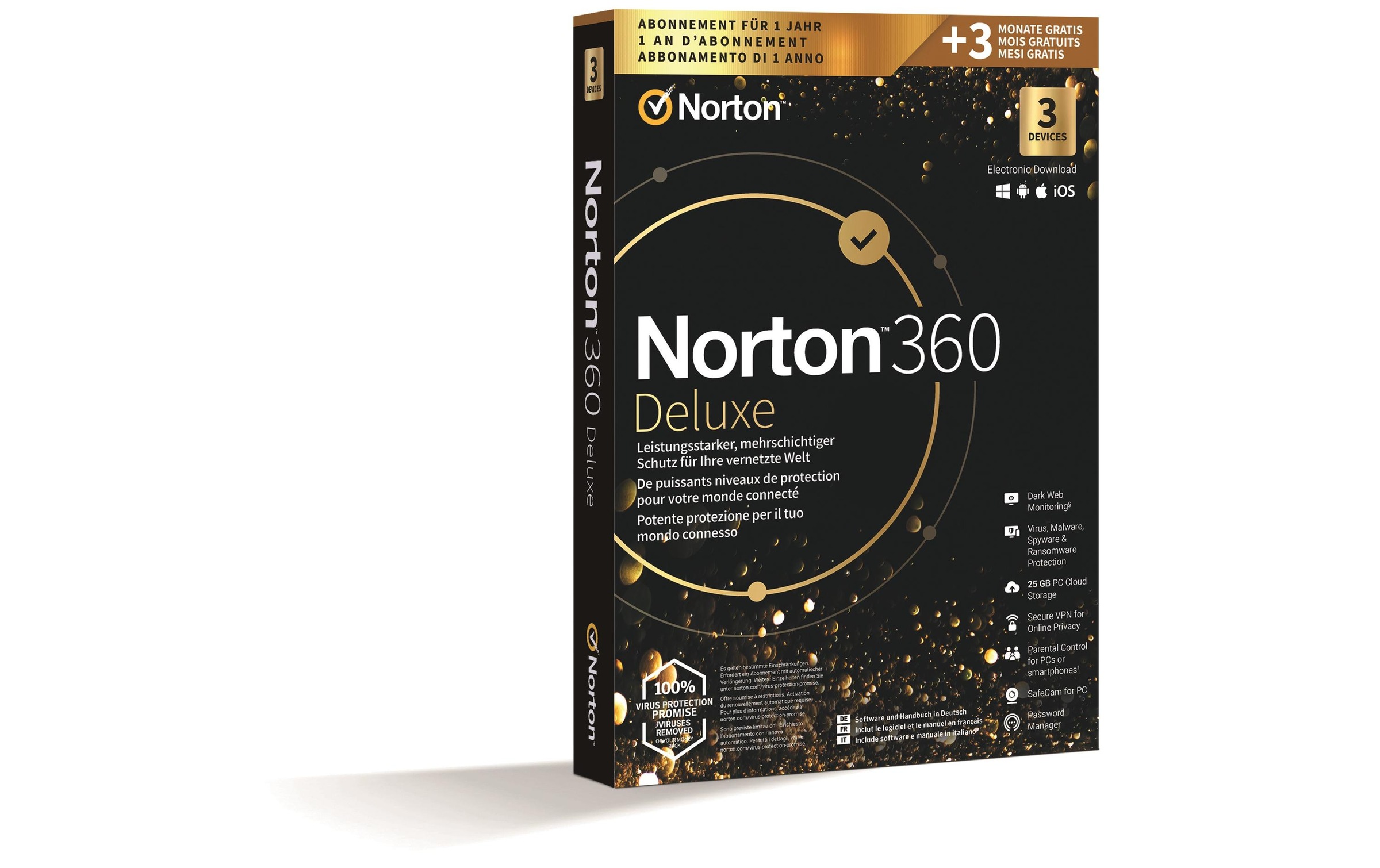 Image of Norton Virensoftware "360 Deluxe GOLD Edition Box," (Virenprogramm Lizenzschlüssel)