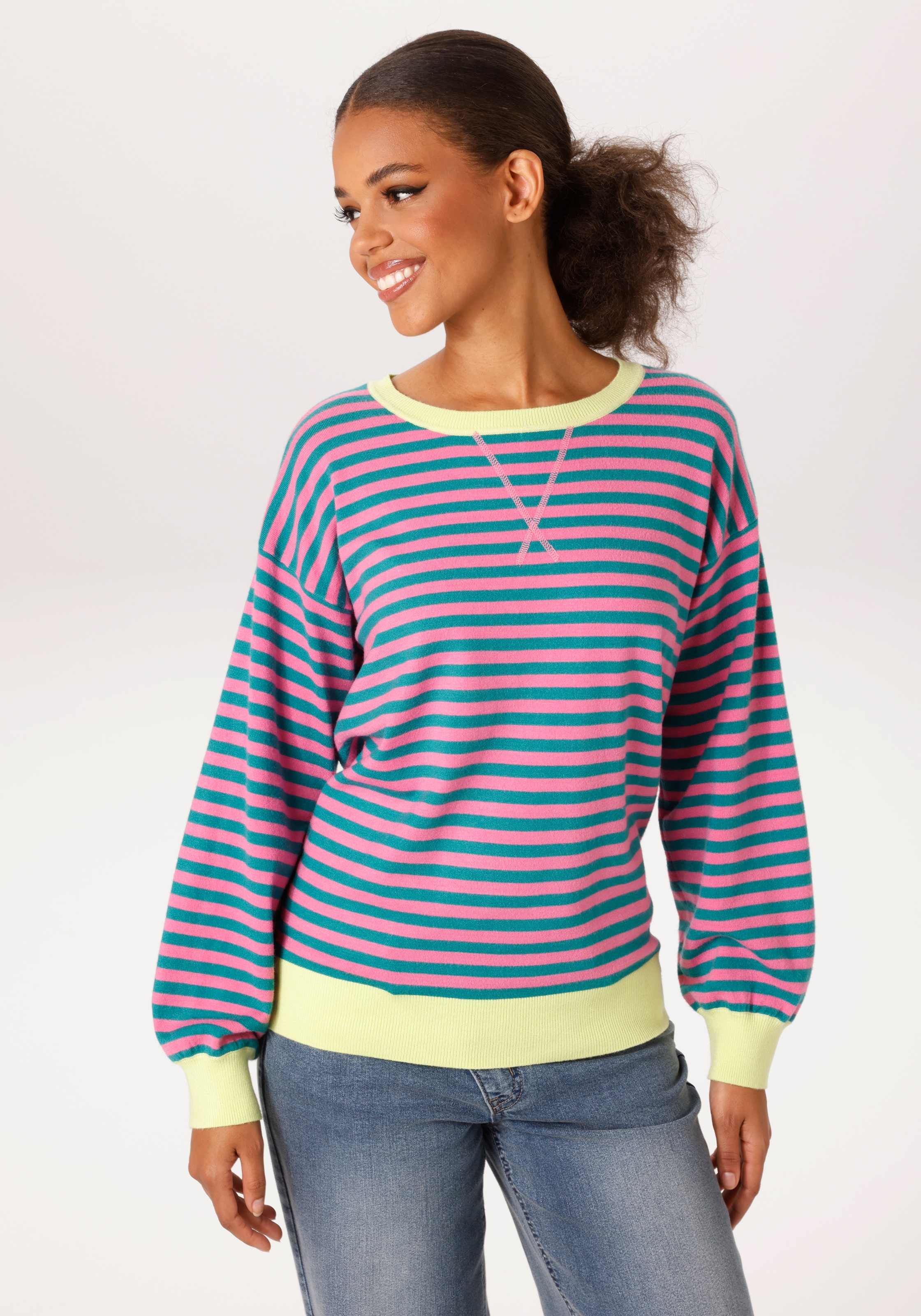 Image of Aniston CASUAL Strickpullover im trendfarbenen Streifen-Dessin