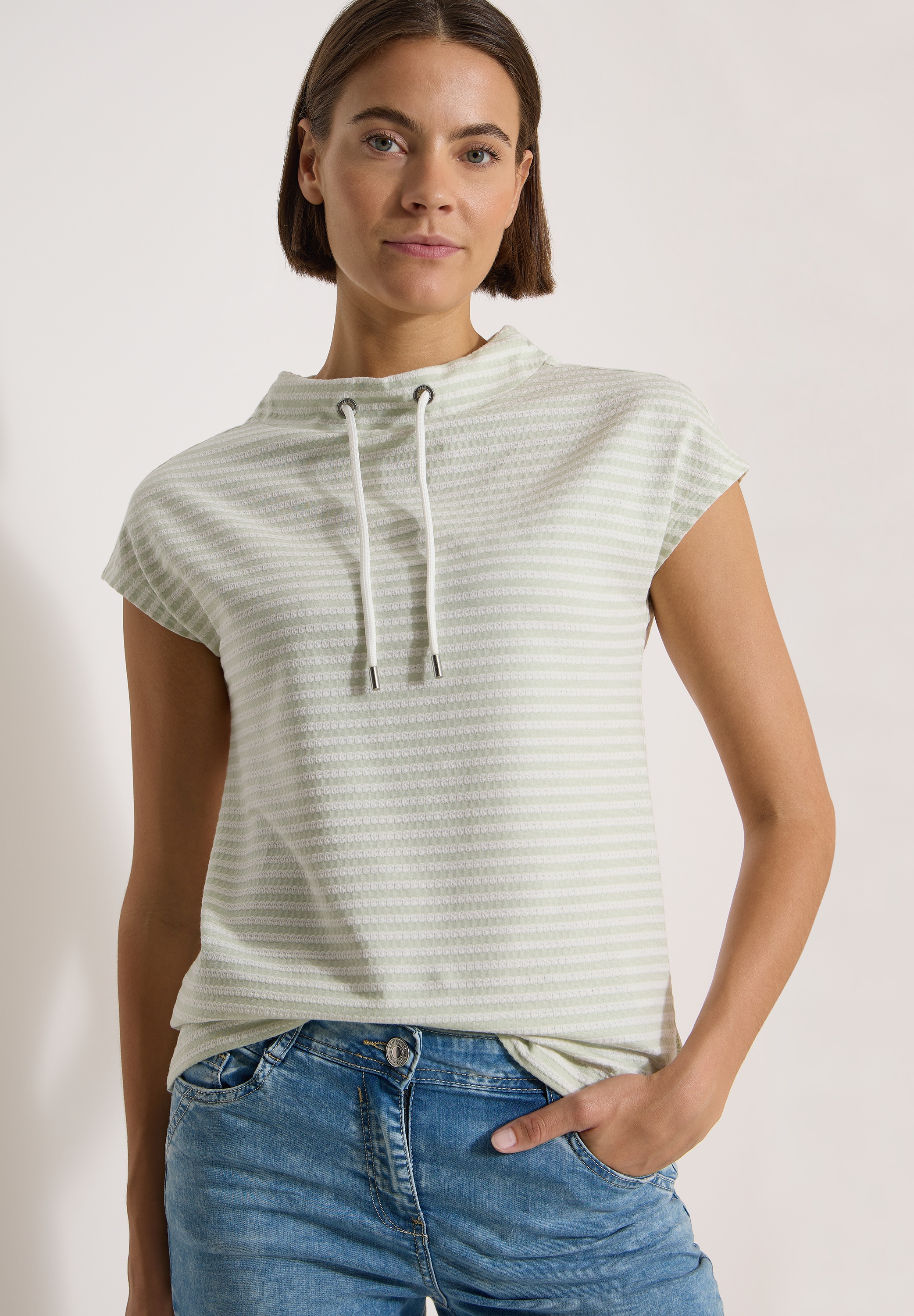 Image of Cecil Kurzarmshirt Sommershirt mit Funnel Neck und Streifen