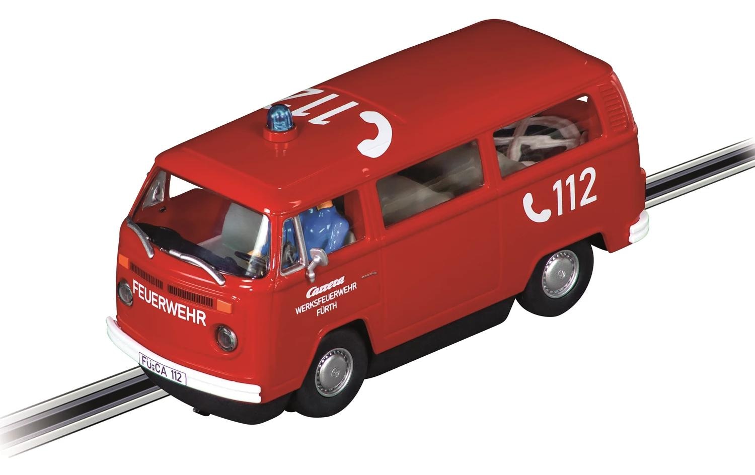 Carrera Rennbahn-Auto "VW Bus T2b Feuerwehr Einsatzfahrzeug Slotcar" Blaulicht, Licht, Rücklicht