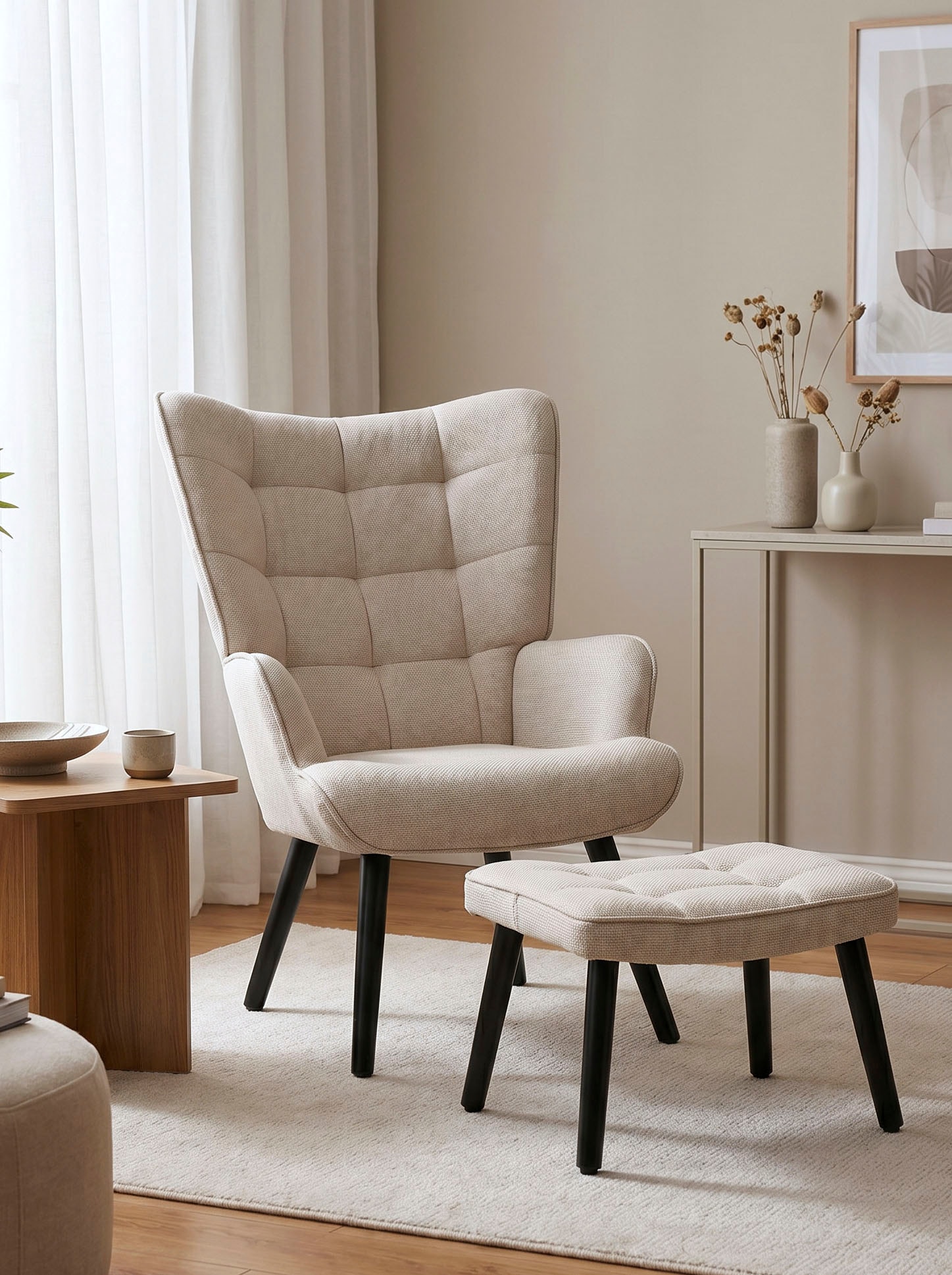 HELA Loungesessel »PAROS« Set, Sessel mit Hocker, 2 Stk. tlg. Sessel mit Hocker;Loungesessel;4-Fuss Massiv;Webstoff;Armlehnen