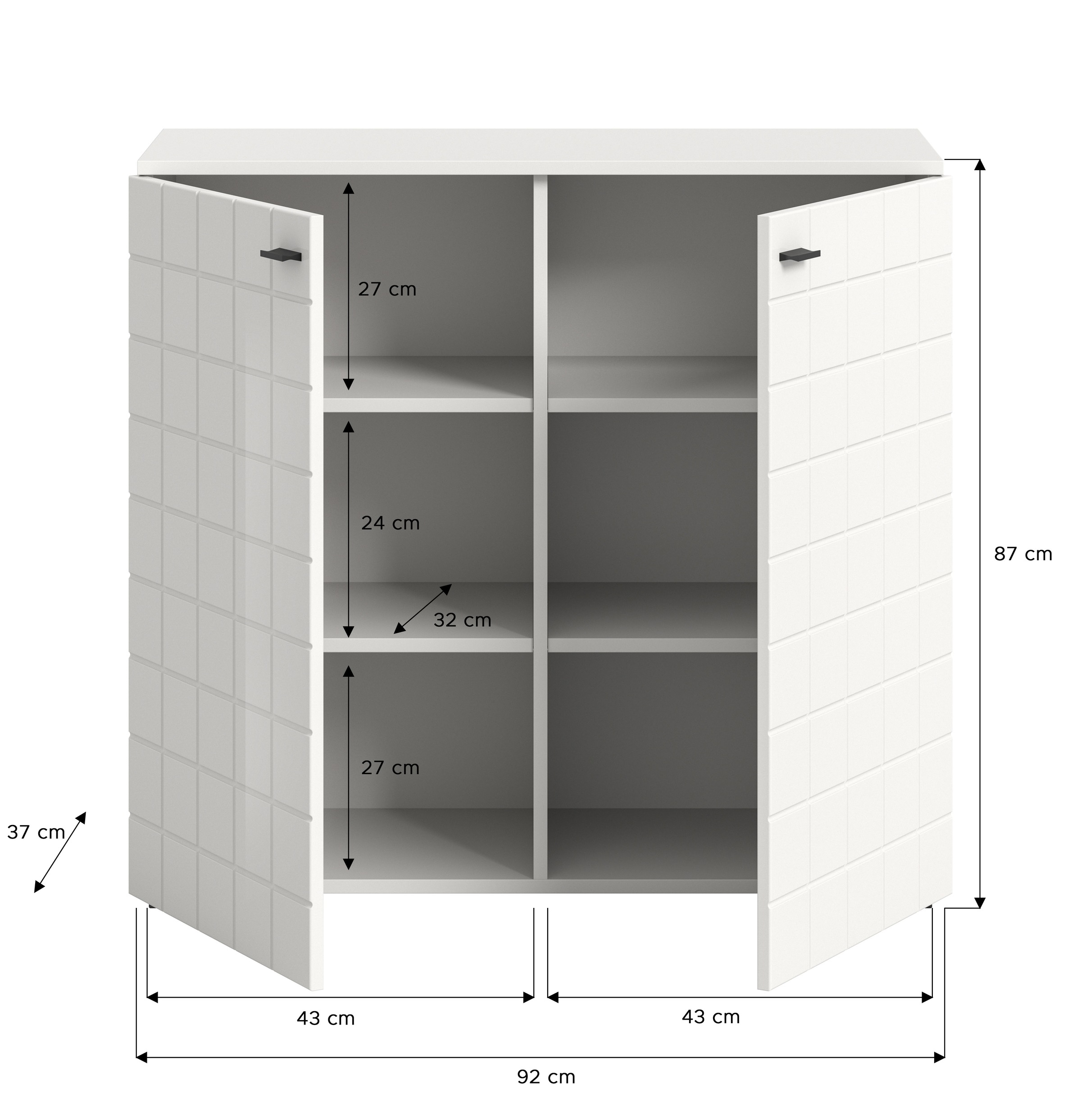 INOSIGN Kommode »Gora, Breite 92 cm, gefräste Front in Waffeloptik hochglanz«, Sideboard, Schrank, Anrichte