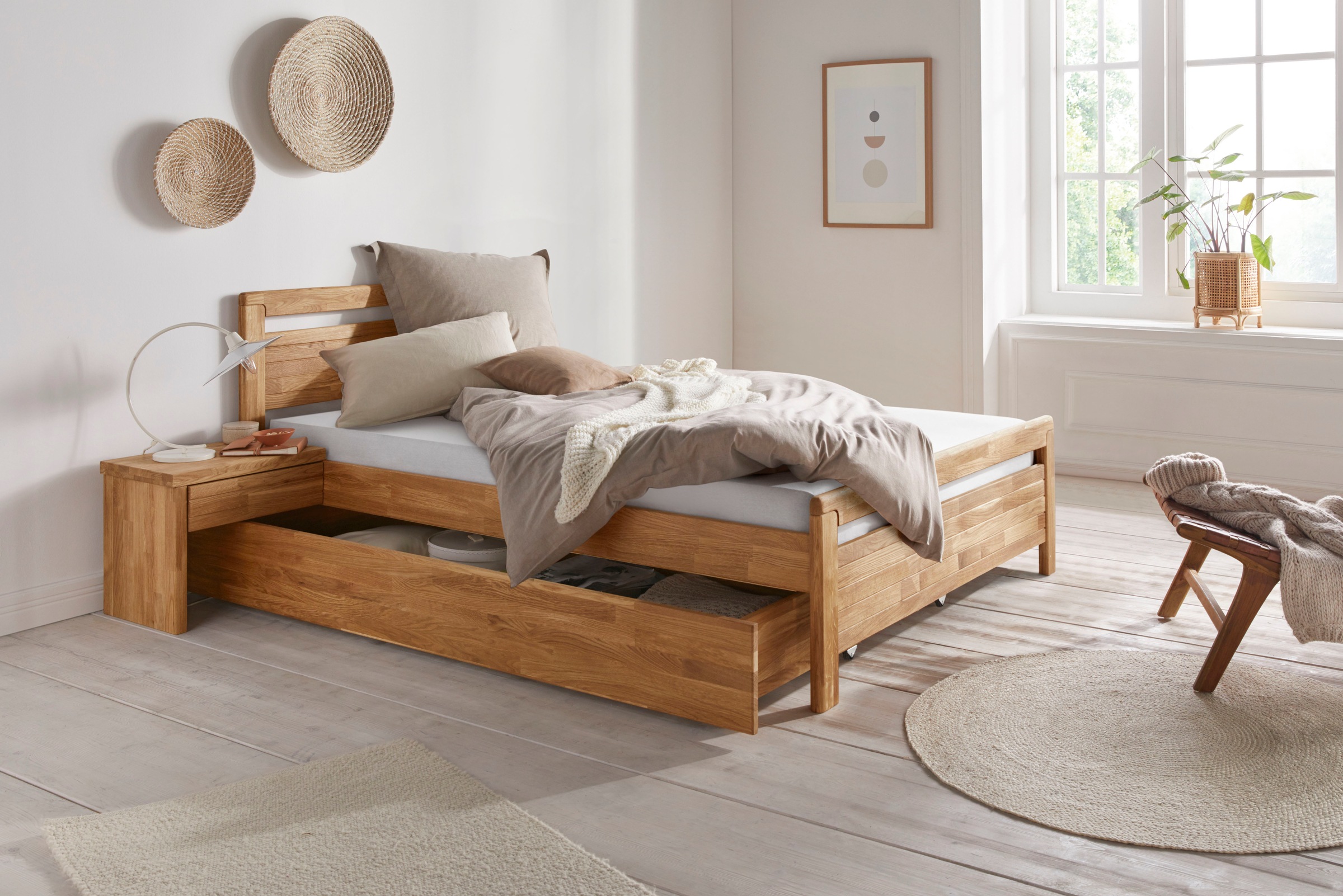 Image of andas Einzelbett »Adela«, (3 St.), aus massivem Eichenholz, in diversen Breiten, mit 1 oder 2 Bettkästen bei Ackermann Versand Schweiz