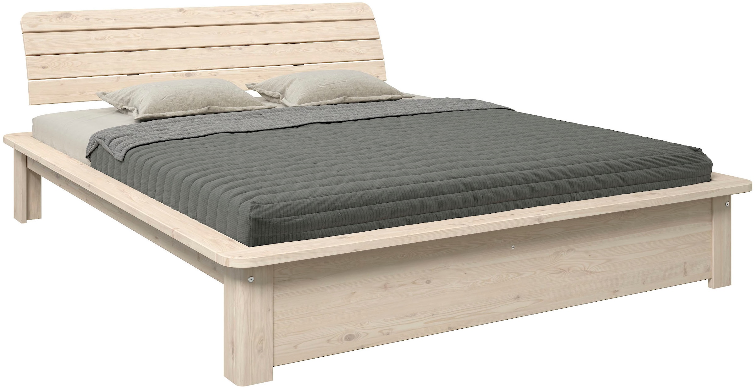 GOODproduct Lit en bois massif »Antri, Futonbett, ergonomisch geformtes Kopfteil, stilvolles Design« Rahmen zur Ablage von Smartphone, mit Lattenrost, Bettkasten optional