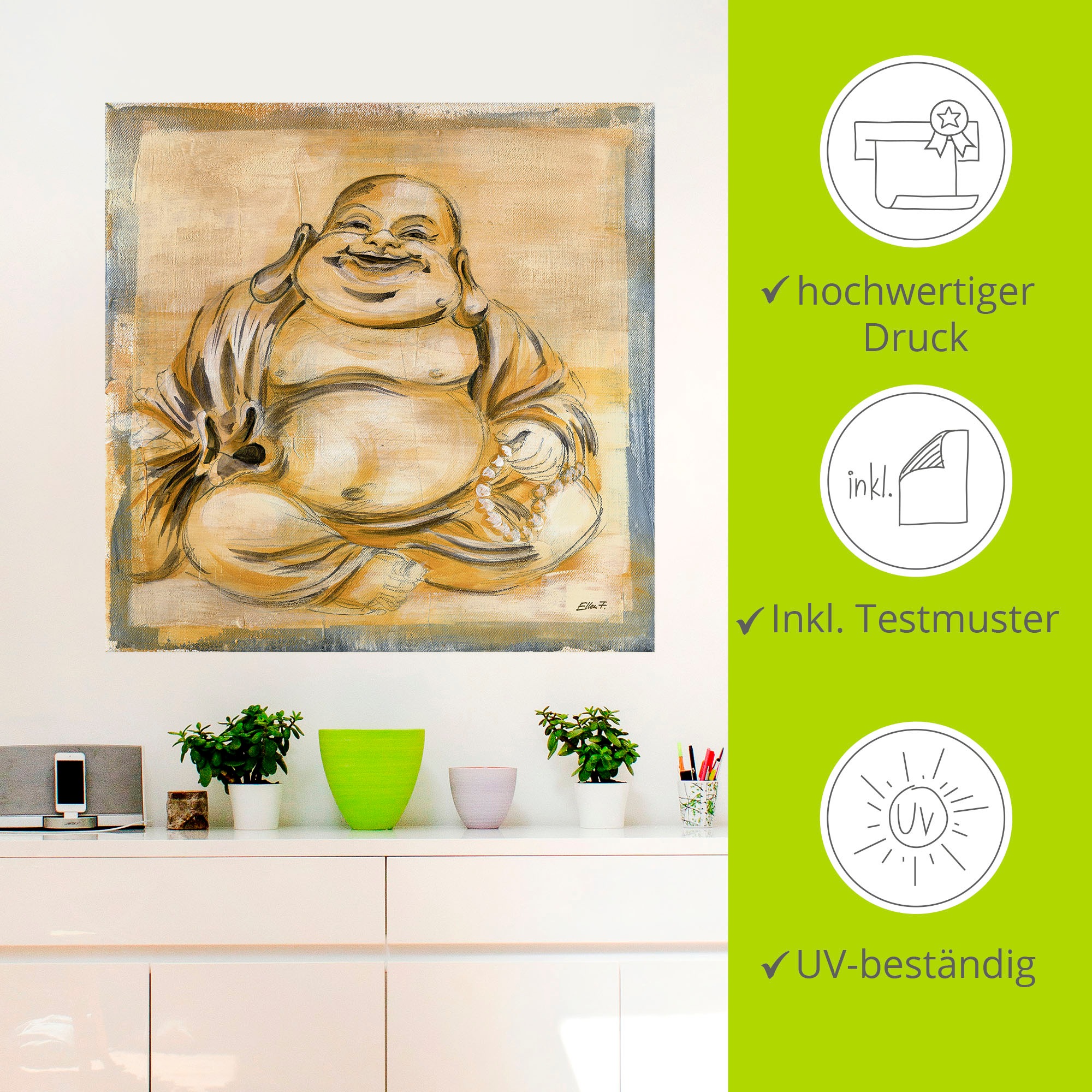 Artland Wandbild »Fröhlicher Buddha I«, Religion, (1 St.), als Leinwandbild, Poster, Wandaufkleber in verschied. Grössen