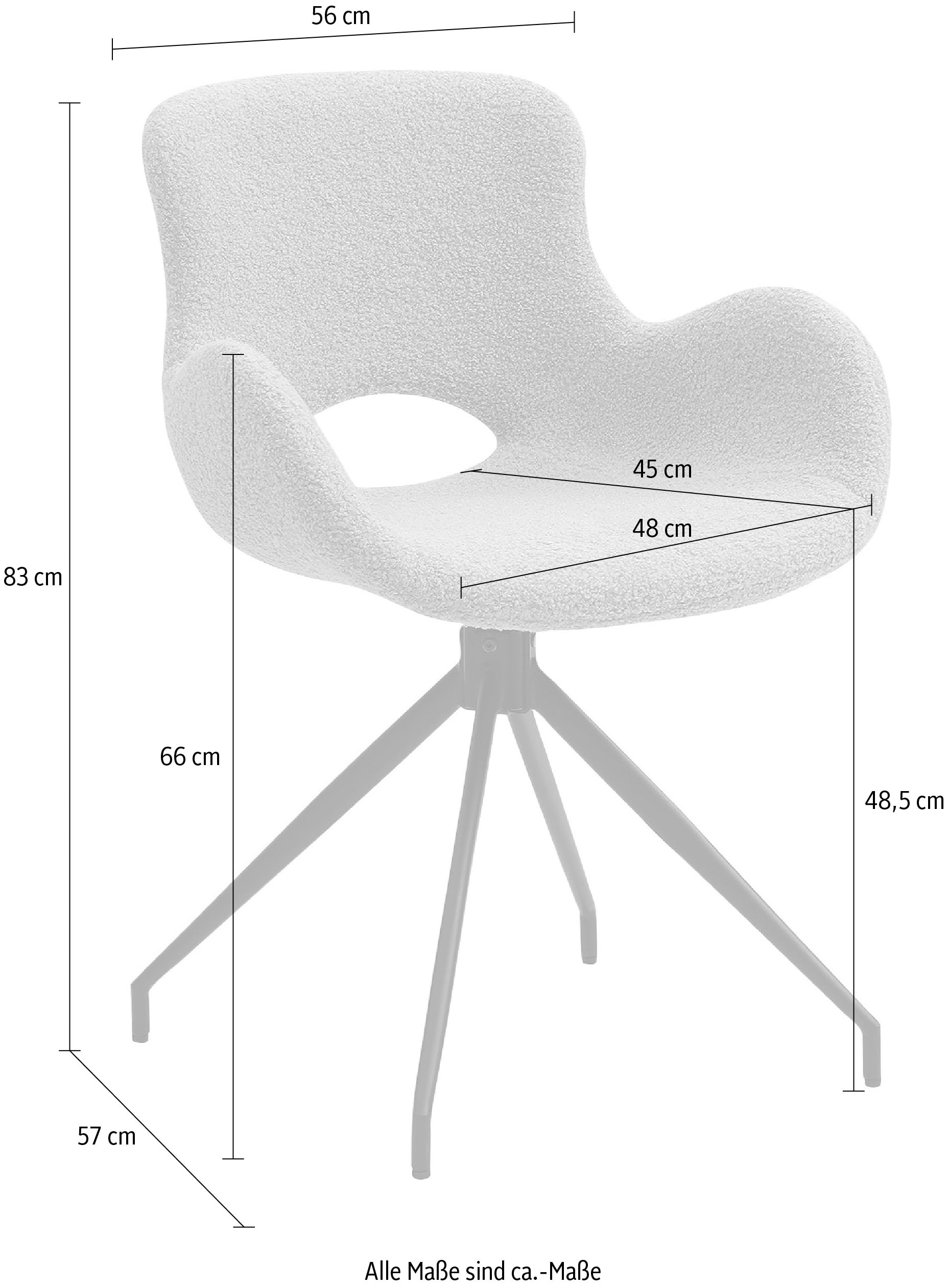 unter mit 180° Cut-Out Rücken Polyester), kaufen Sitzfläche, SalesFever (100% Drehplatte der Struktur Esszimmerstuhl,