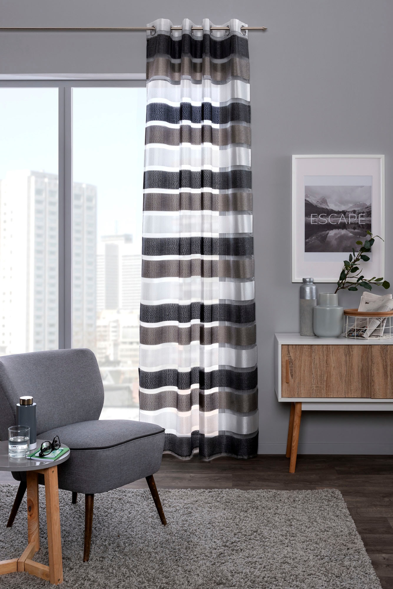 decolife Gardine »Scala« Ösen 1 Stk. tlg. Ösenschal mit farbigen Querstreifen