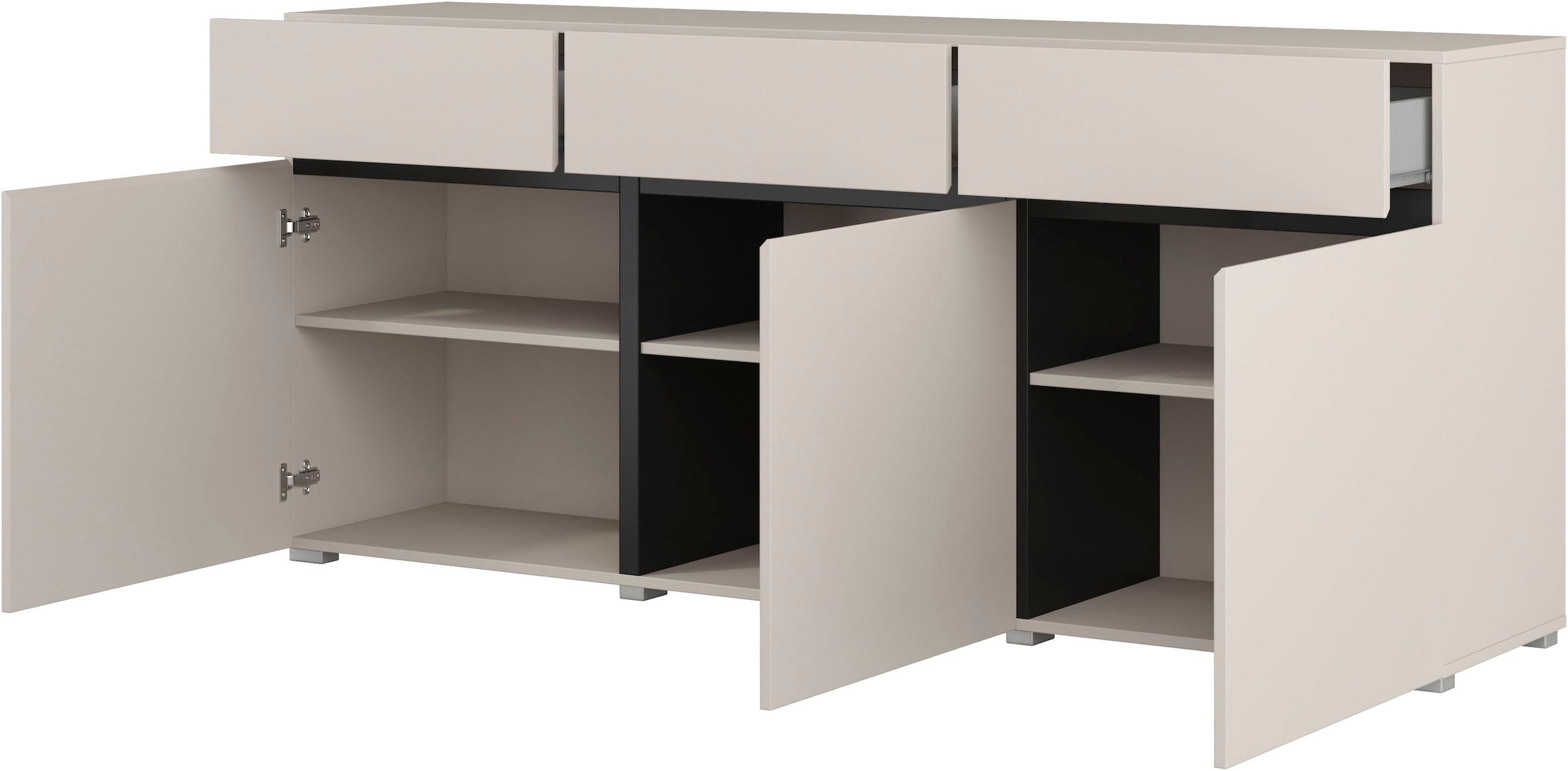 GOODproduct Sideboard »Cross,Breite 180 cm, moderne grifflose Kommode,3 Türen/3 Schubkästen« Schubladenschrank mit viel Stauraum, Einlegeböden verstellbar